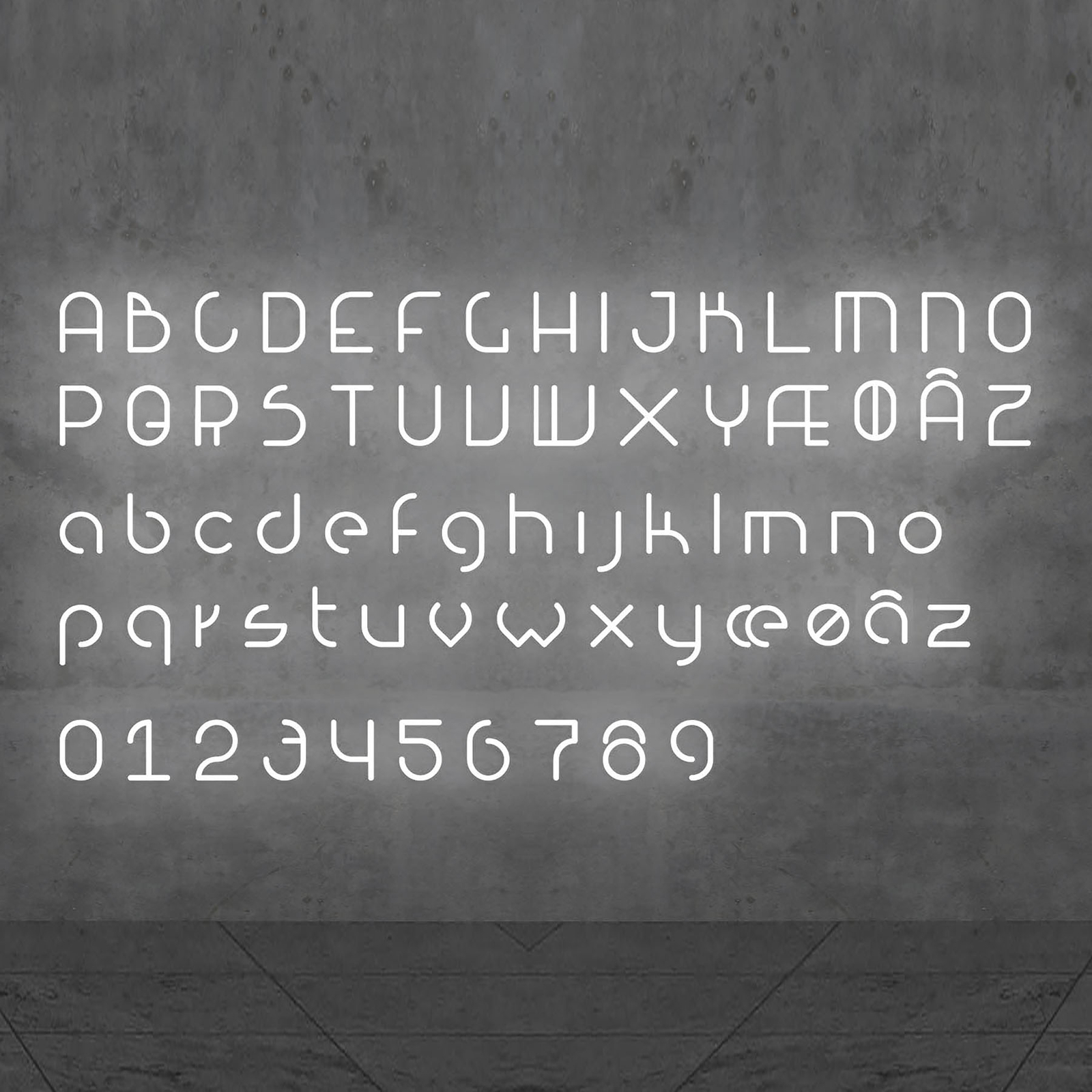 Artemide Alphabet of Light wall lower case e, for Living / Dining Room, methacrylate, aluminium, 20 W, energy efficiency: A++, W: 65 cm, H: 65 cm