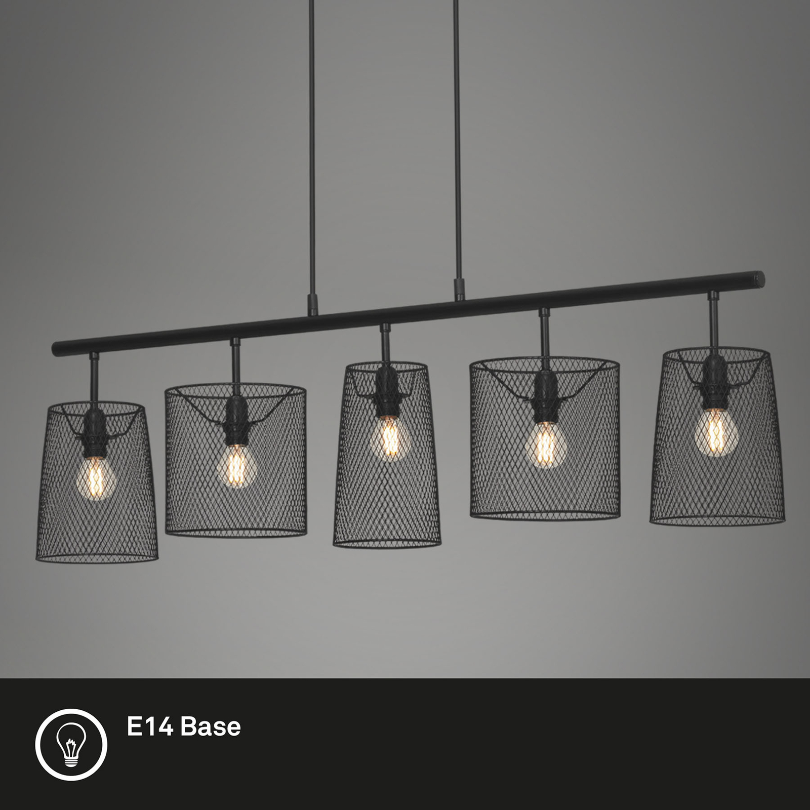 Retro hanging light, 5-bulb, black metal