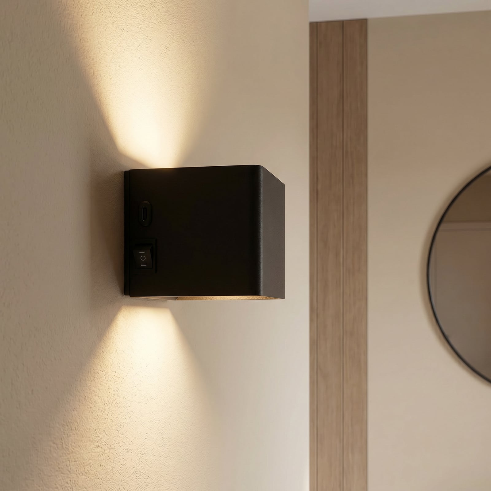 LED wandlamp Cube accu, magnetisch, zwart