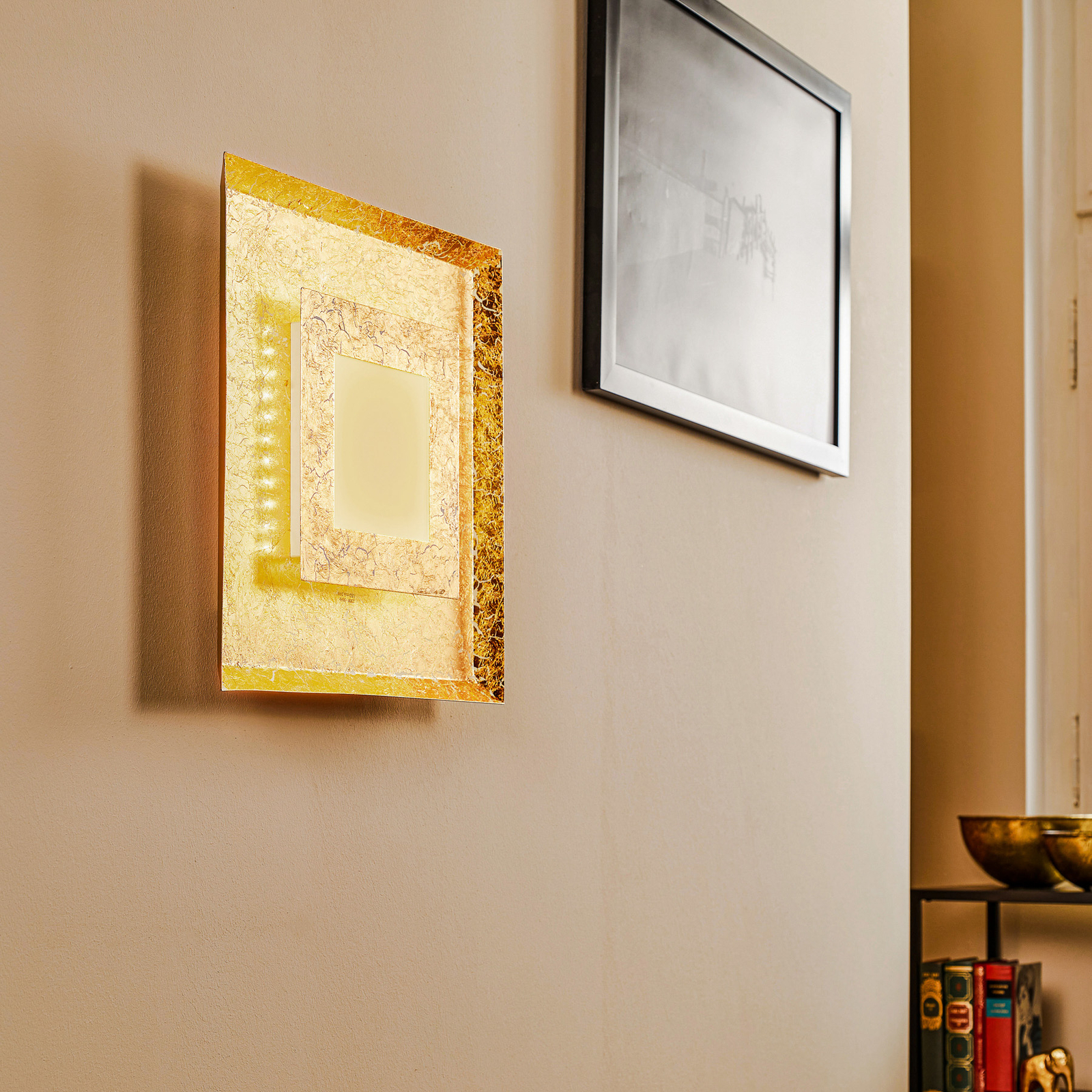 Applique LED Window, 39x39 cm, dorée