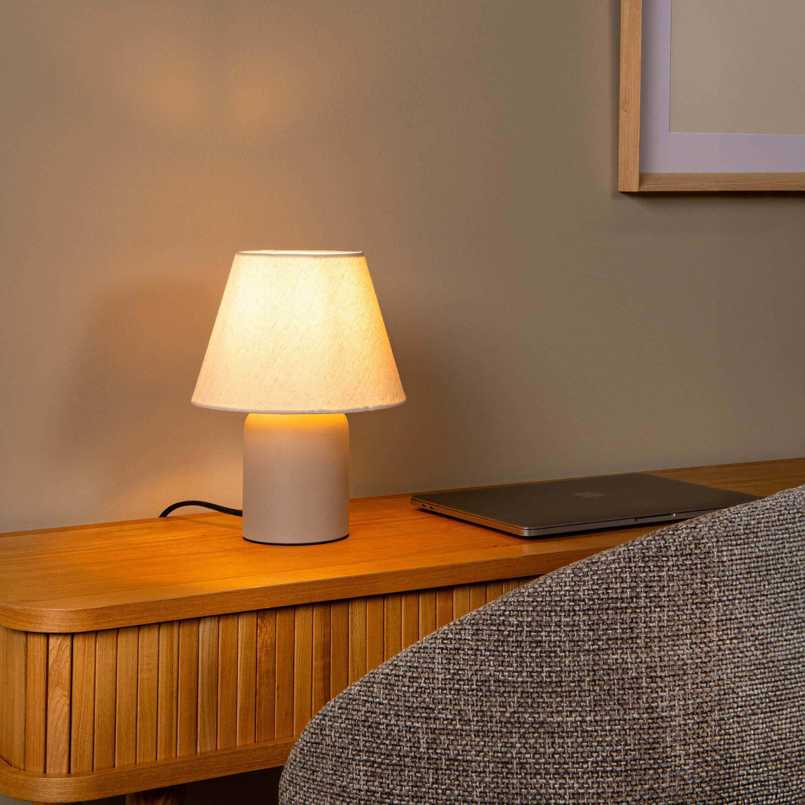 lampe de table Macia, beige/couleur naturelle Hauteur 27 cm Céramique/tissu