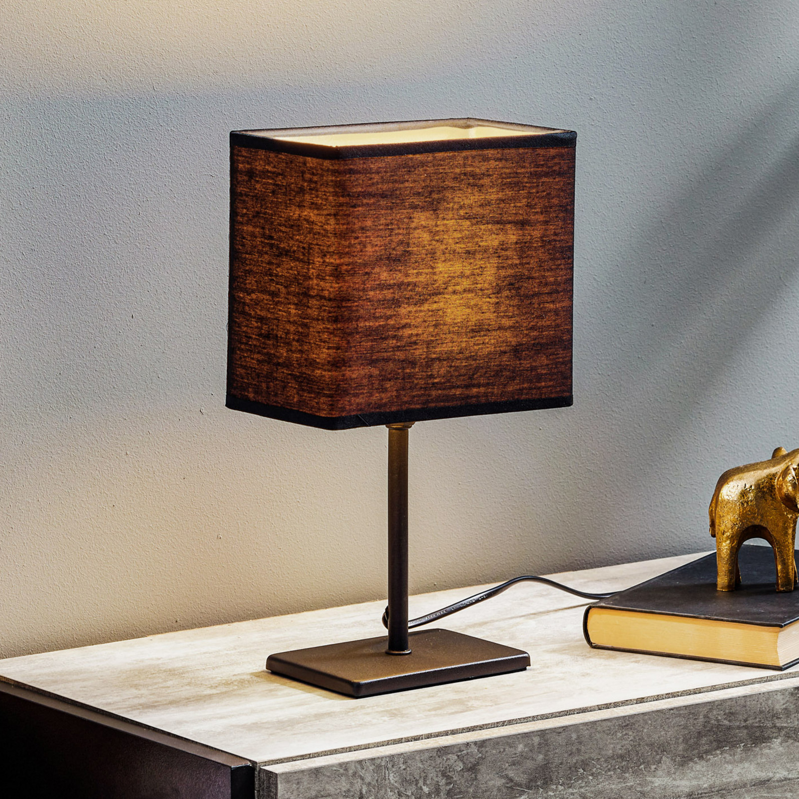 FH Lighting Lampă de masă Kate cu abajur din material textil negru/auriu - Camera de zi / sufragerie - negru nisip negru auriu - Metal