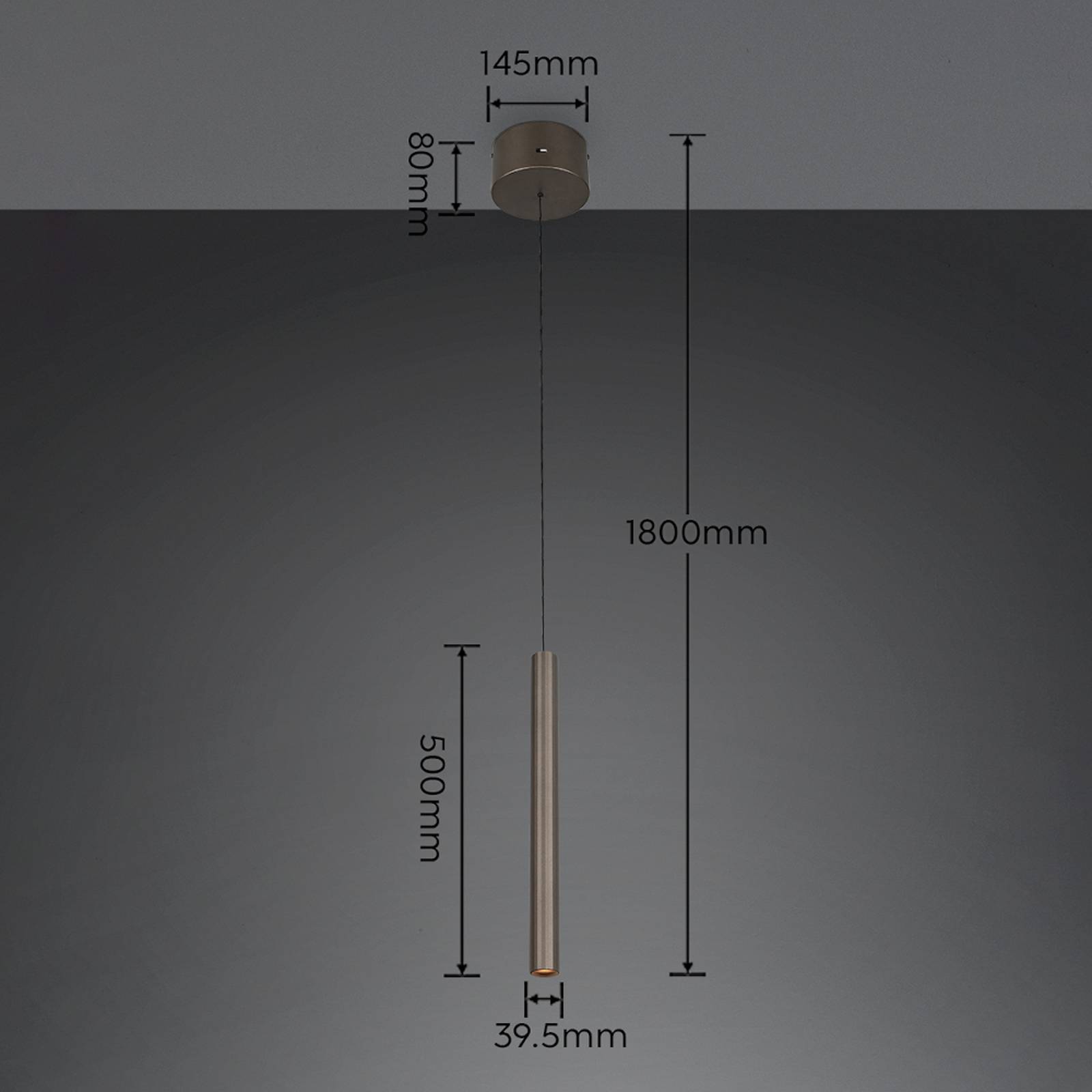 LED-pendellampe Arimato, Ø 4 cm, platinafarge, metall, CCT