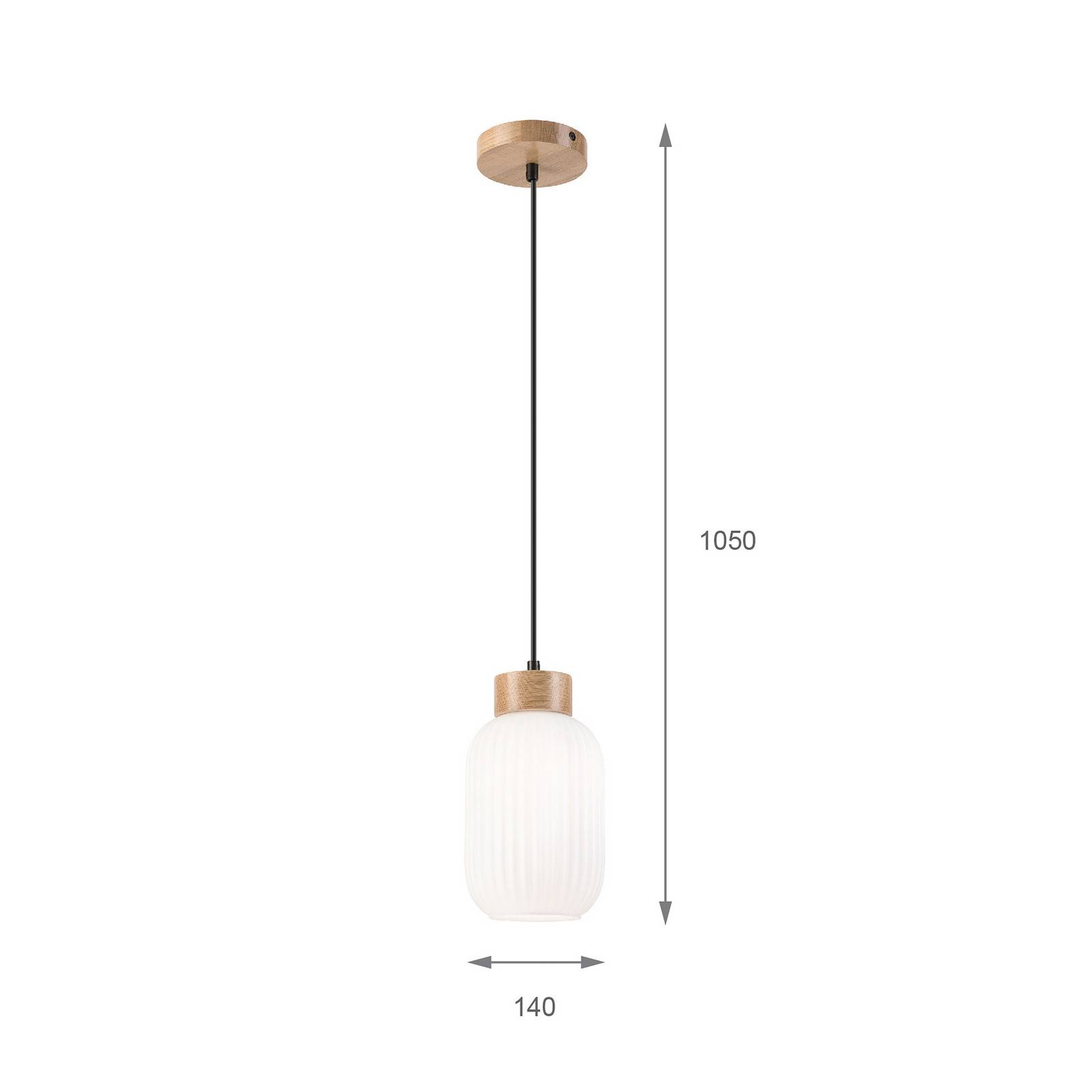 Żyrandol Harmony, Ø 14 cm, biały/dąb, szkło/drewno