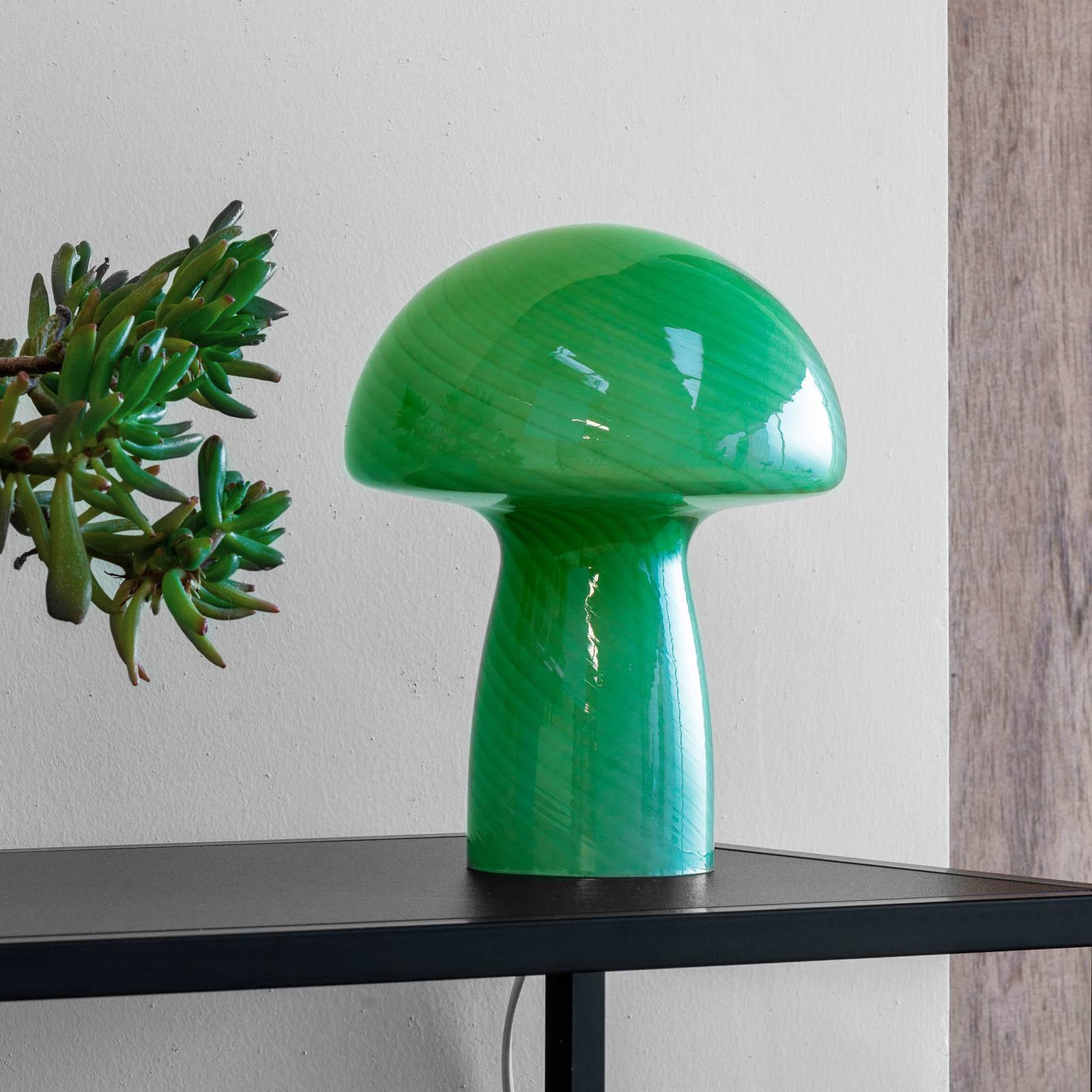 Dyberg Larsen Tischlampe Mushroom, grün, Höhe 23 cm, Glas günstig online kaufen