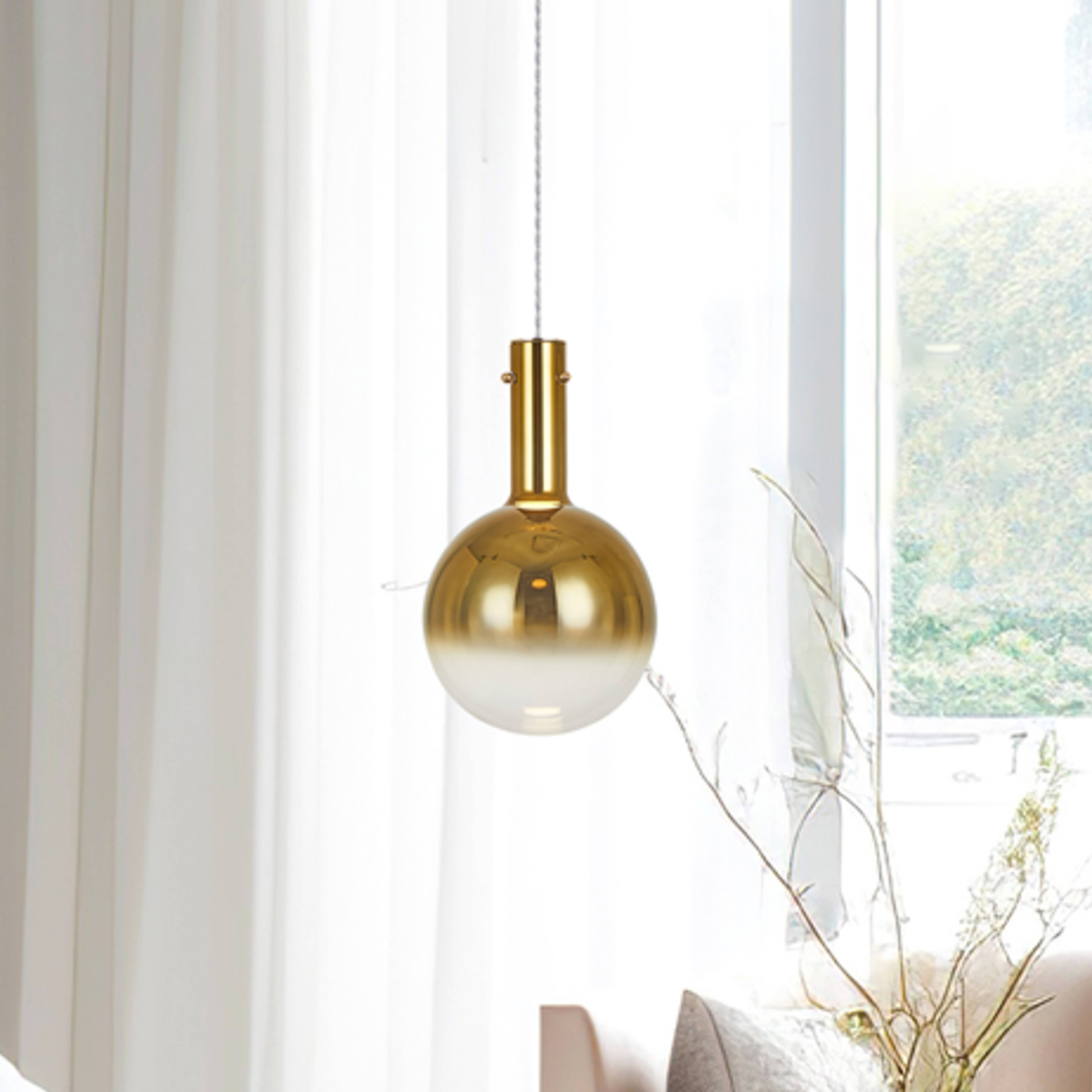 Lámpara colgante Toronto, globo de cristal transparente dorado, Ø 25 cm