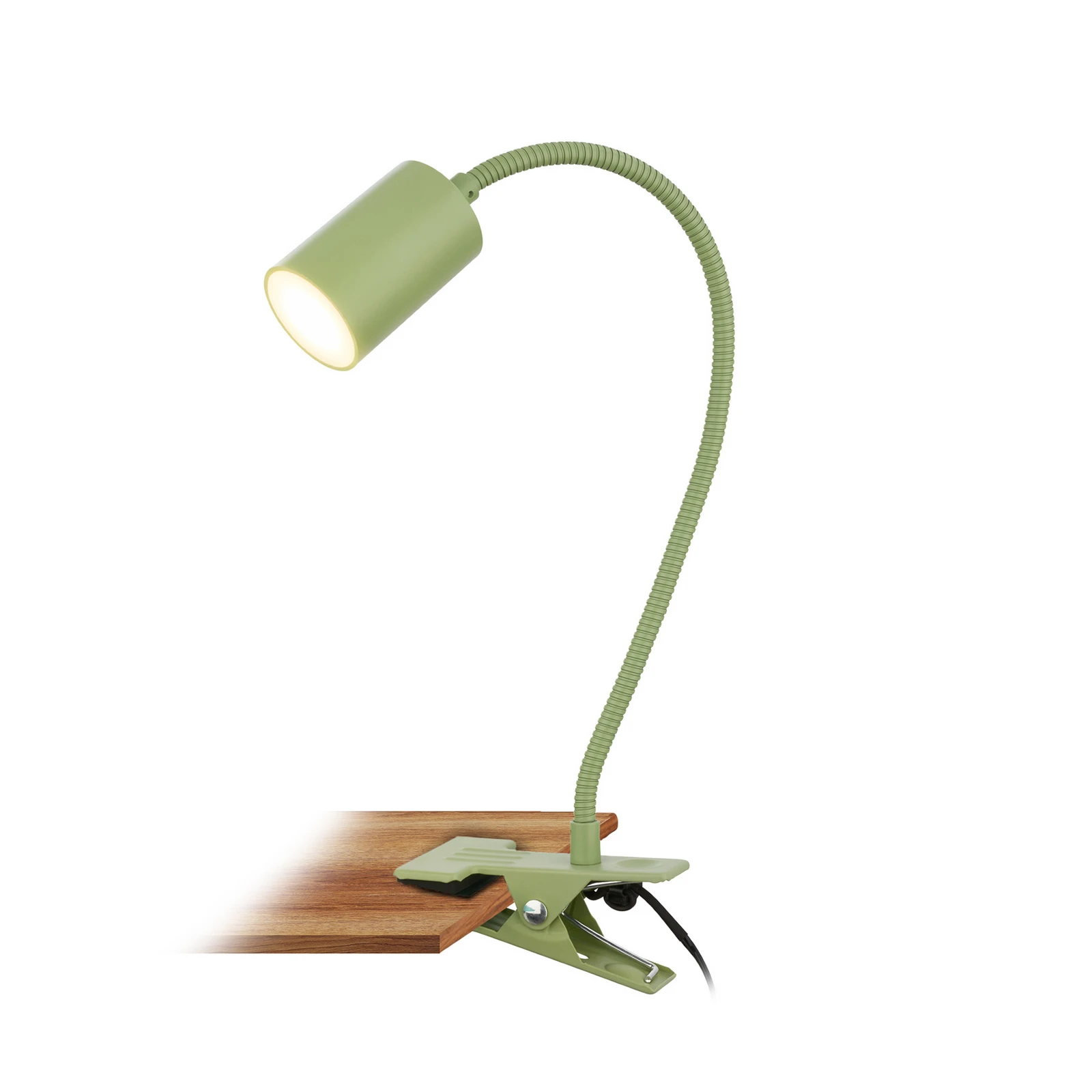 Lámpara de pinza LED Fleks, verde claro, flexible, metal