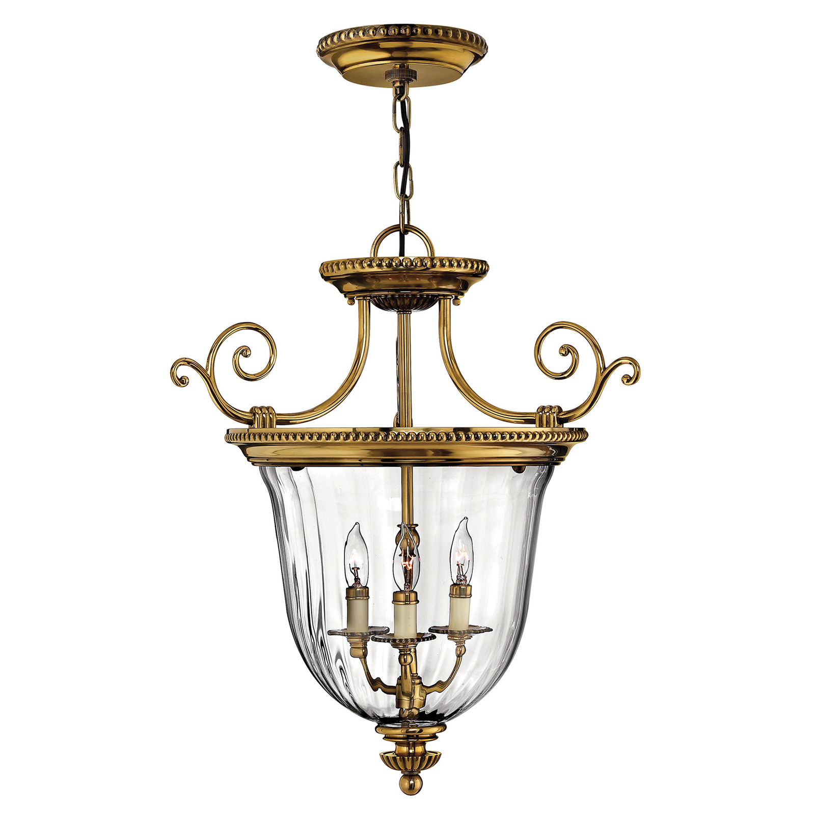 Cambridge pendant light, brass/glass, 53.3 cm