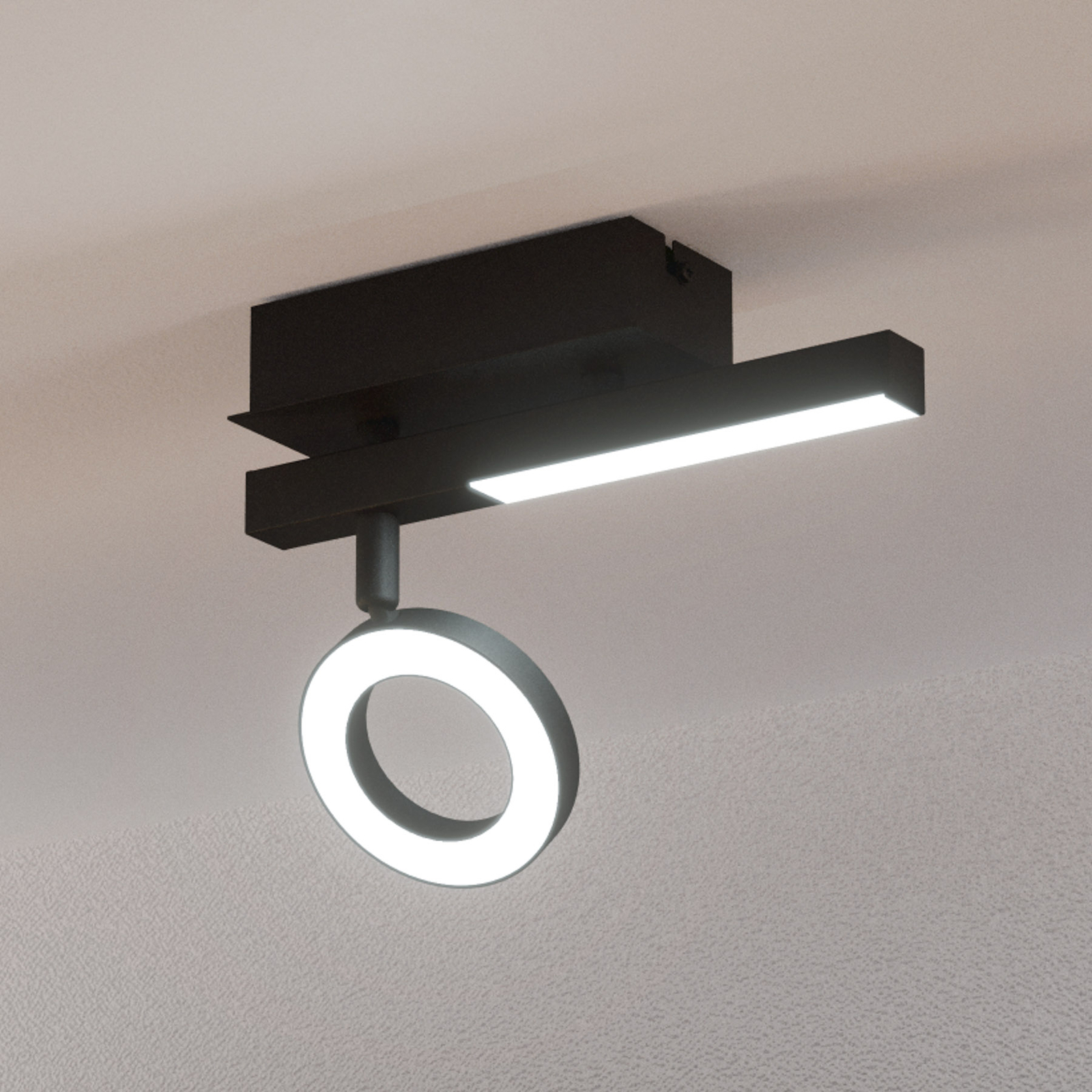 Spot plafond LED Cardillio 2 noir, un anneau