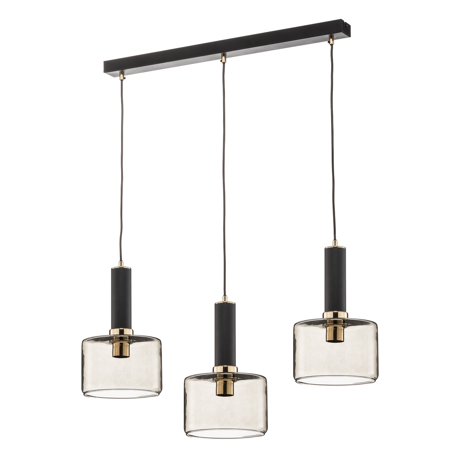 Viva hanging lamp, smoke/black/brass, 3-bulb