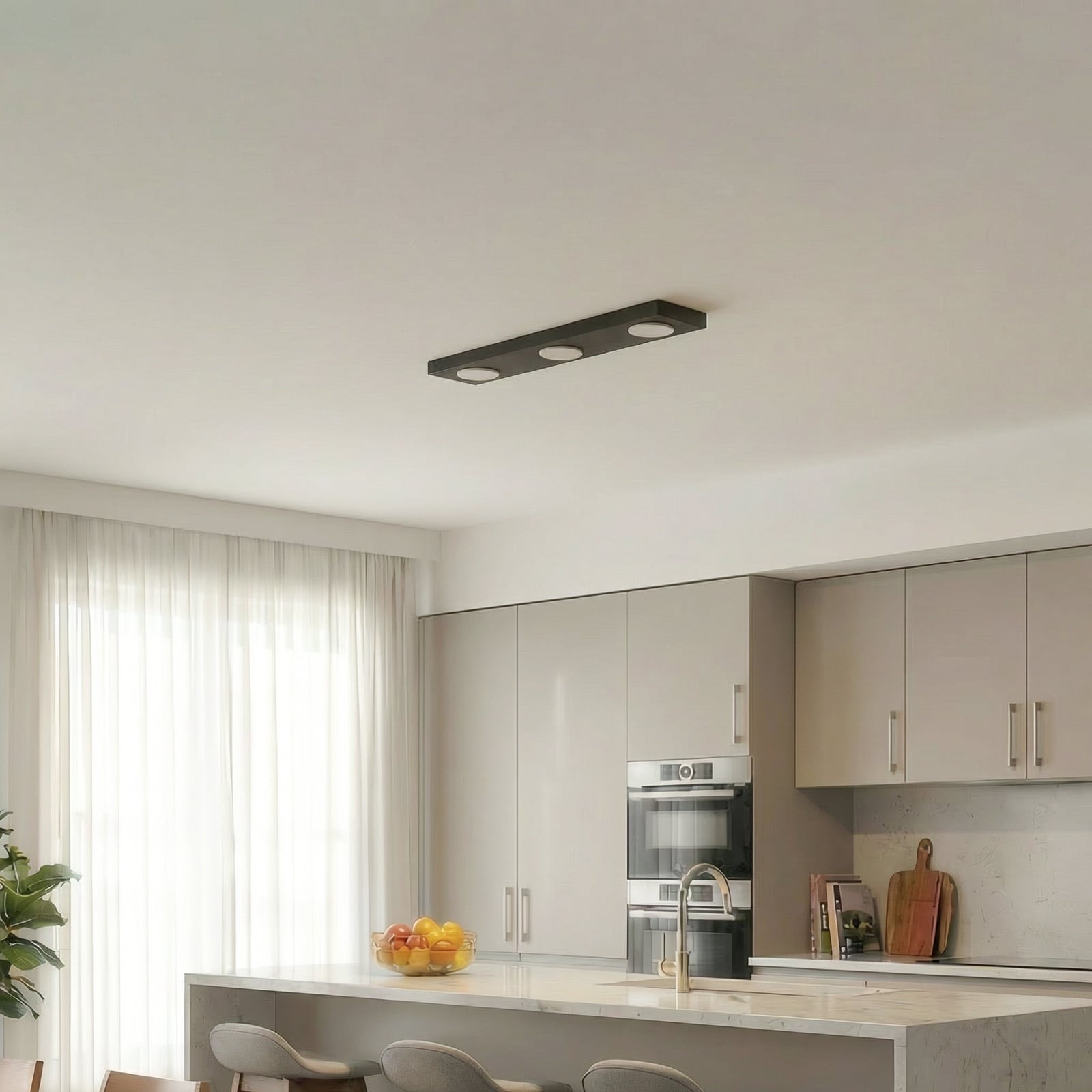 Plafonnier Hero, noir, 55 x 12 cm, à 3 lampes, métal, GX53