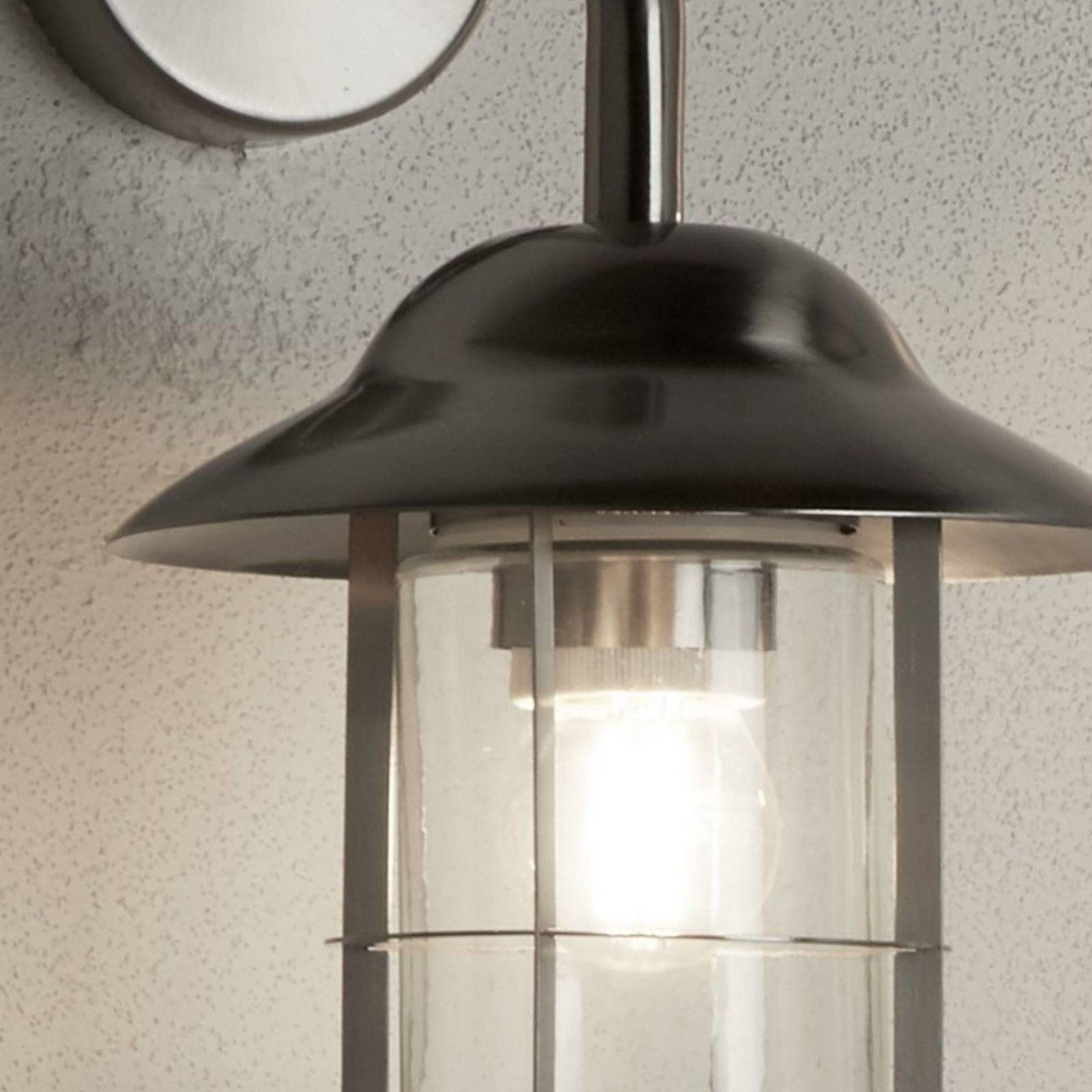 Außenwandleuchte Toronto, IP44, silbern, Stahl, Glas, E27 günstig online kaufen