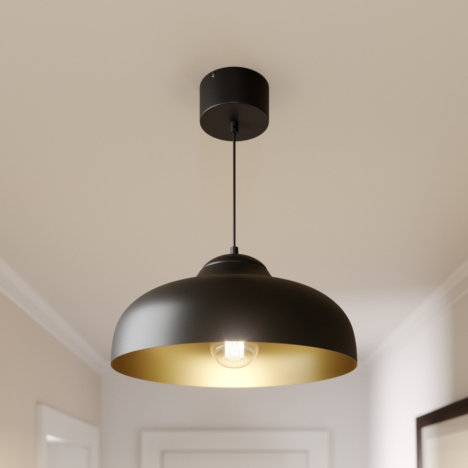 Luminex Lampă suspendată Basca exterior negru interior auriu 1 bec. - Camera de zi / sufragerie - Modern - negru mat auriu - Metal