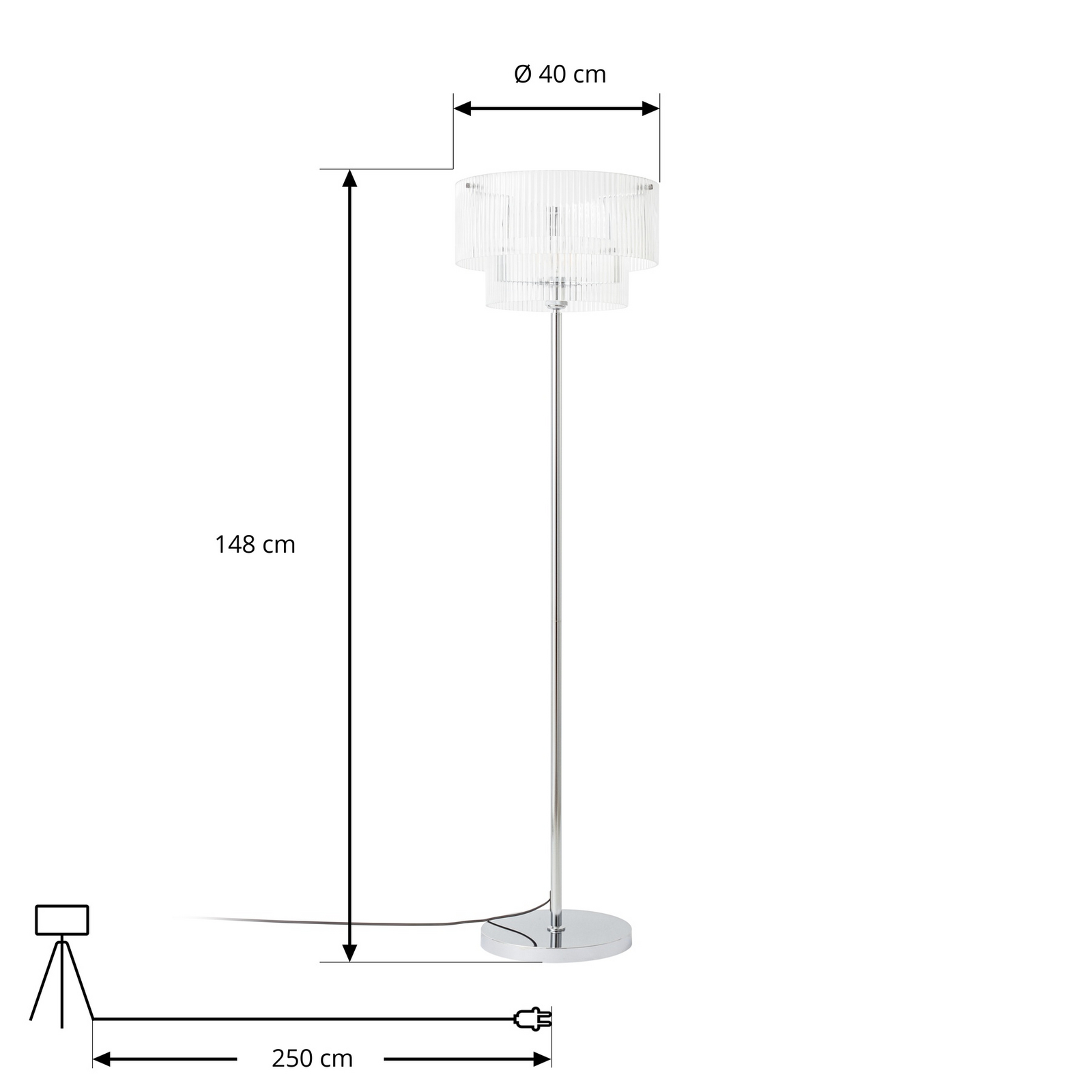 Meritt vloerlamp, chroom/transparant, hoogte 160 cm, glas - Lucande