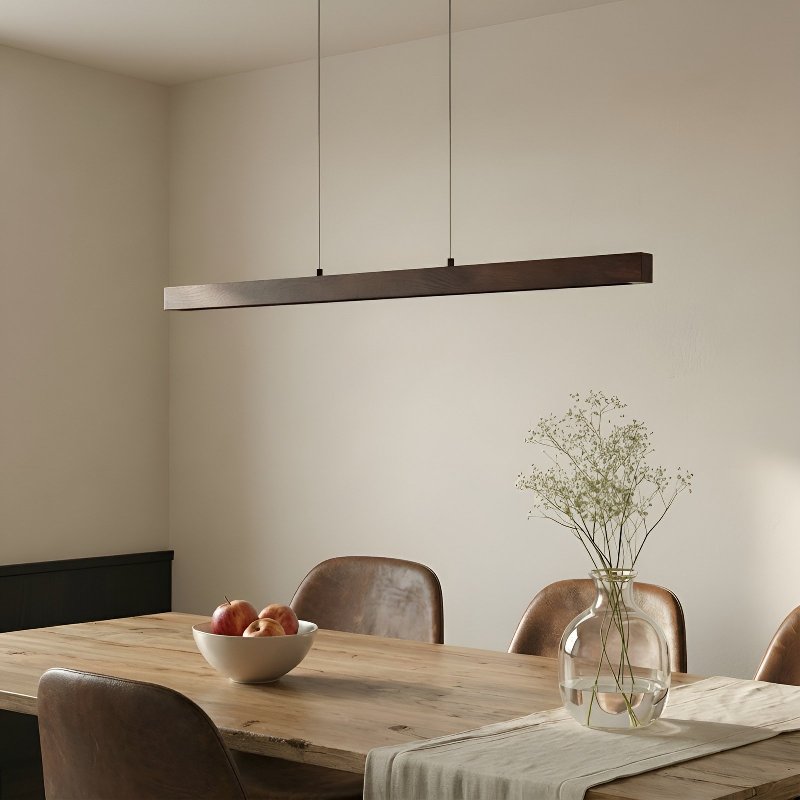 Nihalo LED-hengelampe, valnøtt, 122 cm, CCT - Lucande Nihalo LED-hengelampe, valnøtt, 122 cm, CCT - Lucande