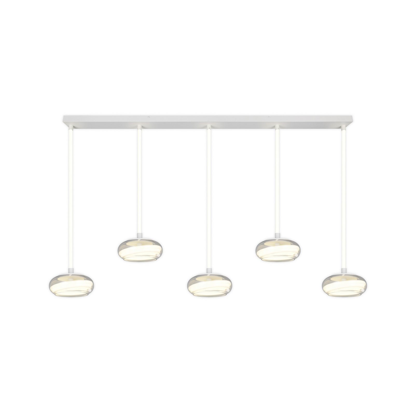 Lampada LED a sospensione Tarsia, bianco opaco, lunghezza 161 cm, vetro, a 5