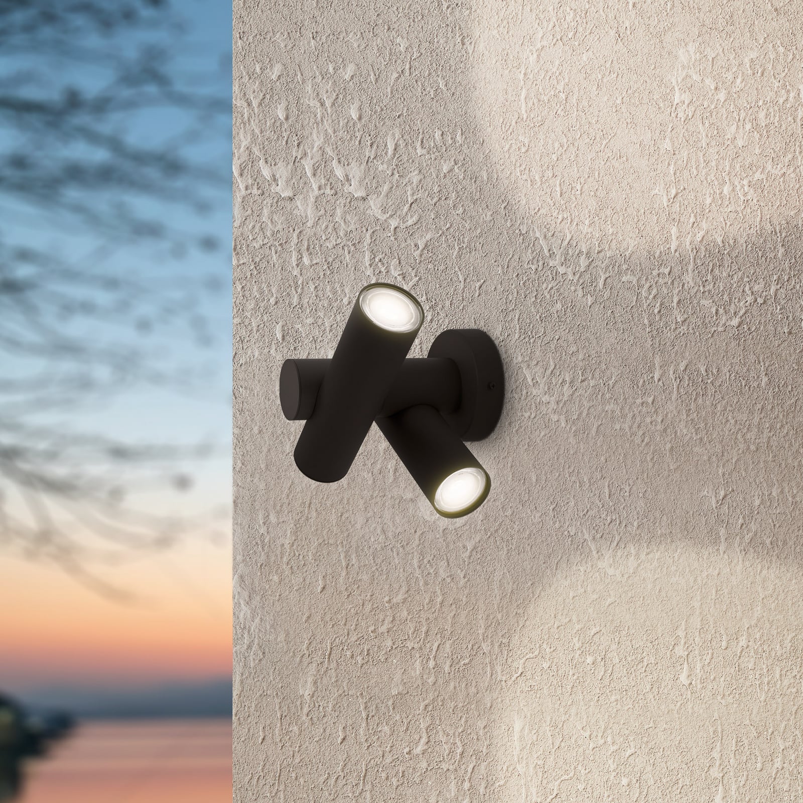 LED-Wandlampe Fossignano, Höhe 25 cm, schwarz, Metall 2-flg.