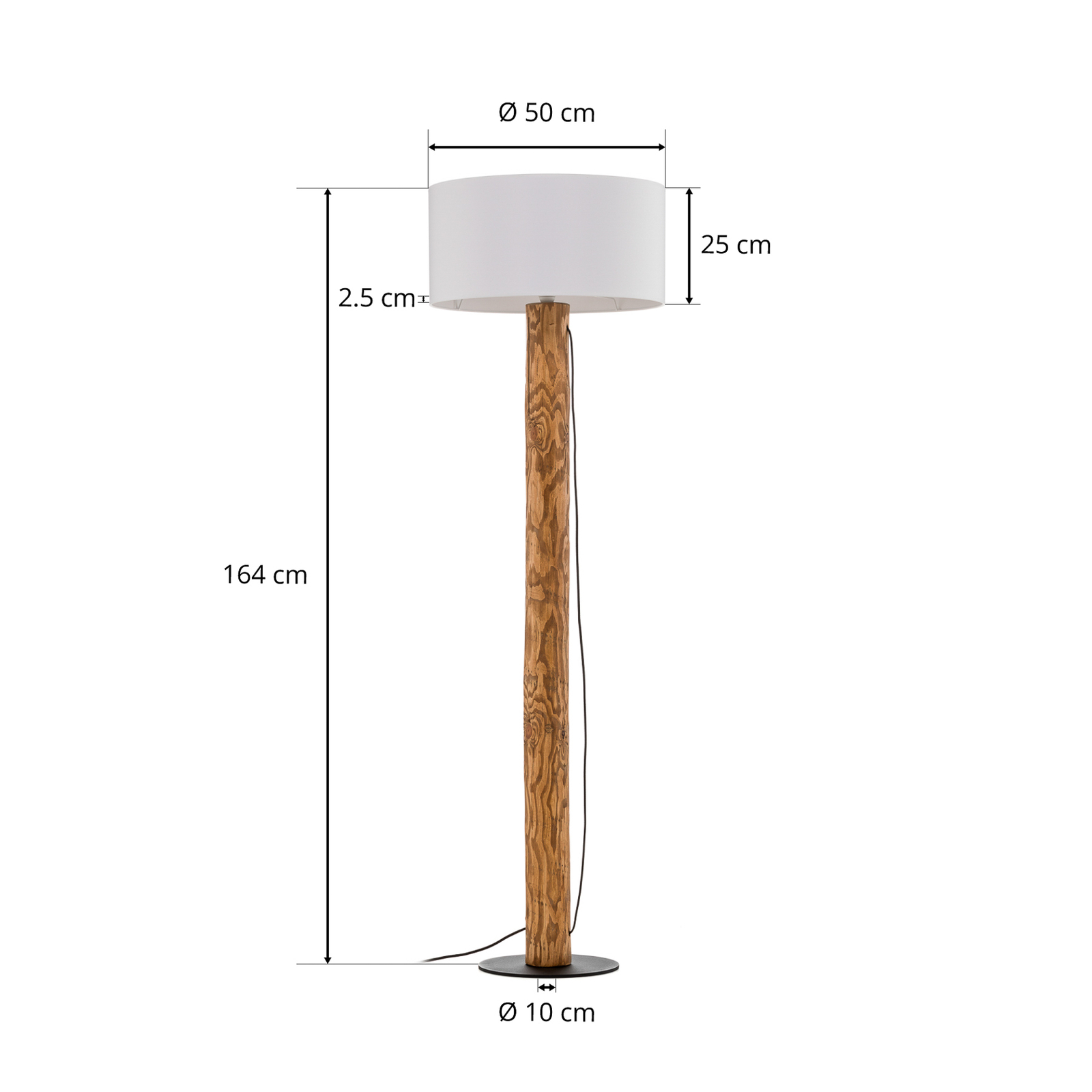 Pino Simple floor lamp, white lampshade brown base