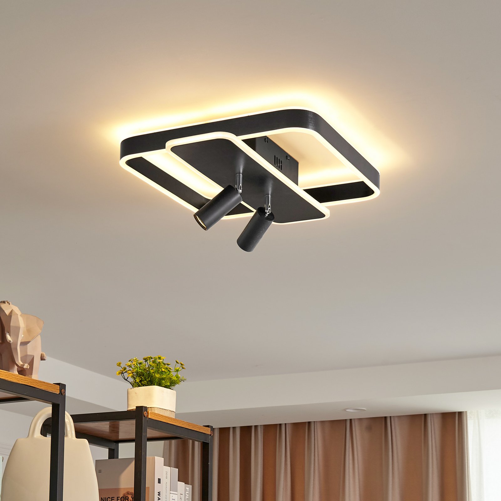 Lucande Stigla LED plafondlamp, hoekig, zwart
