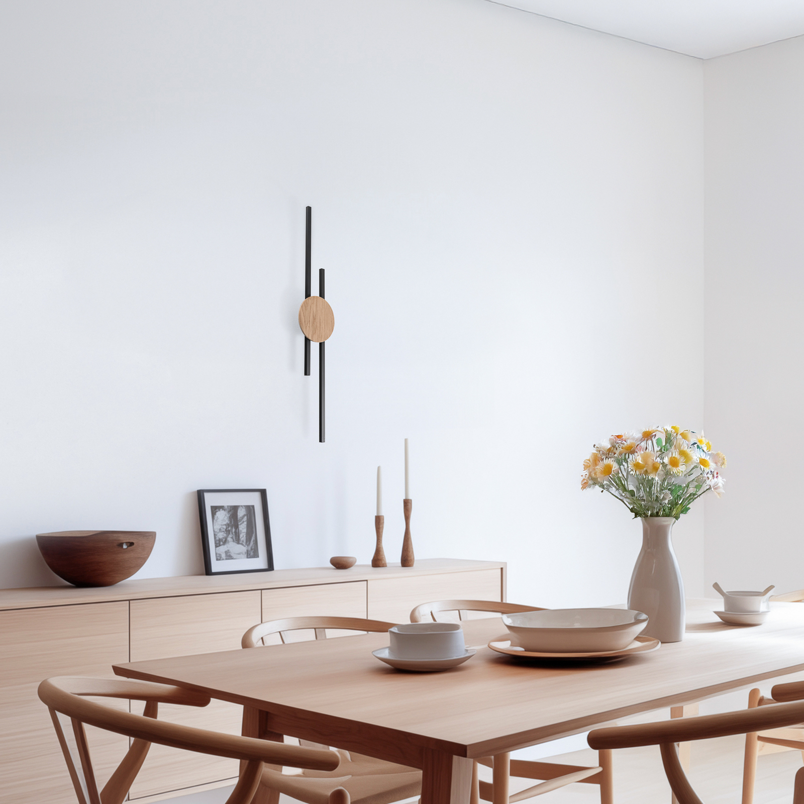 LED nástenné svetlo Java, čierna/borovica, 86 cm, 2-pl., kov