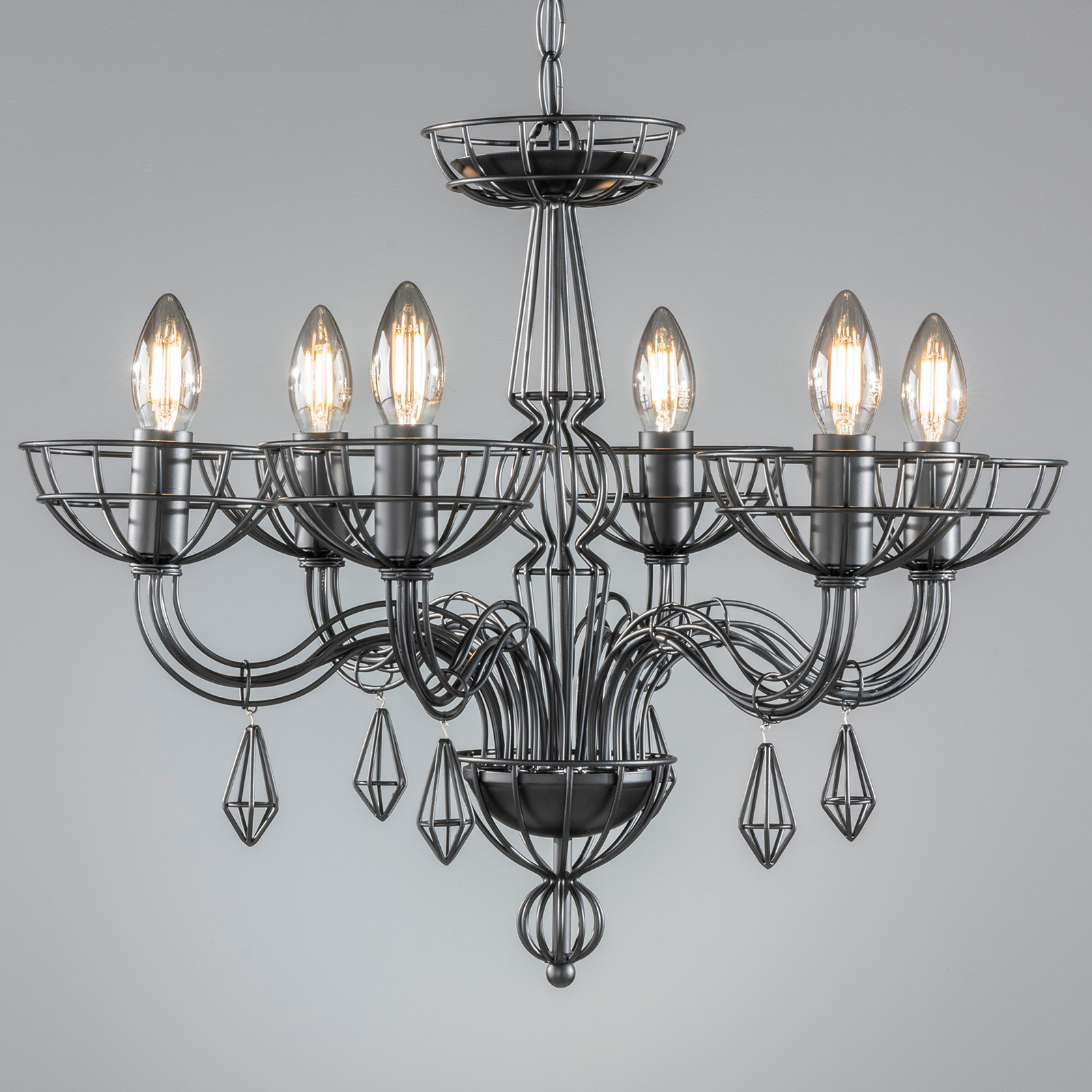 Fischer & Honsel Mino chandelier consisting of black metal struts, for Living / Dining Room, metal, E14, 40 W, energy efficiency: A++