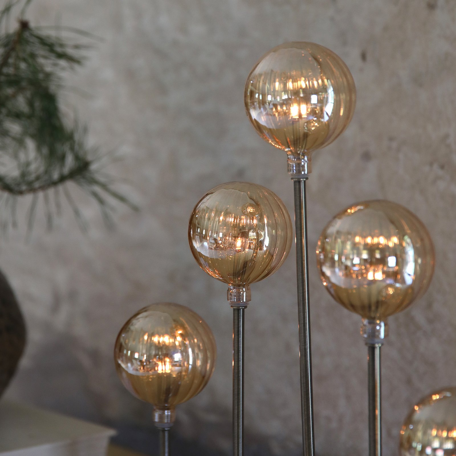 Ljusstake Enys, antik mässing, järn/glas, 5 lampor, LED