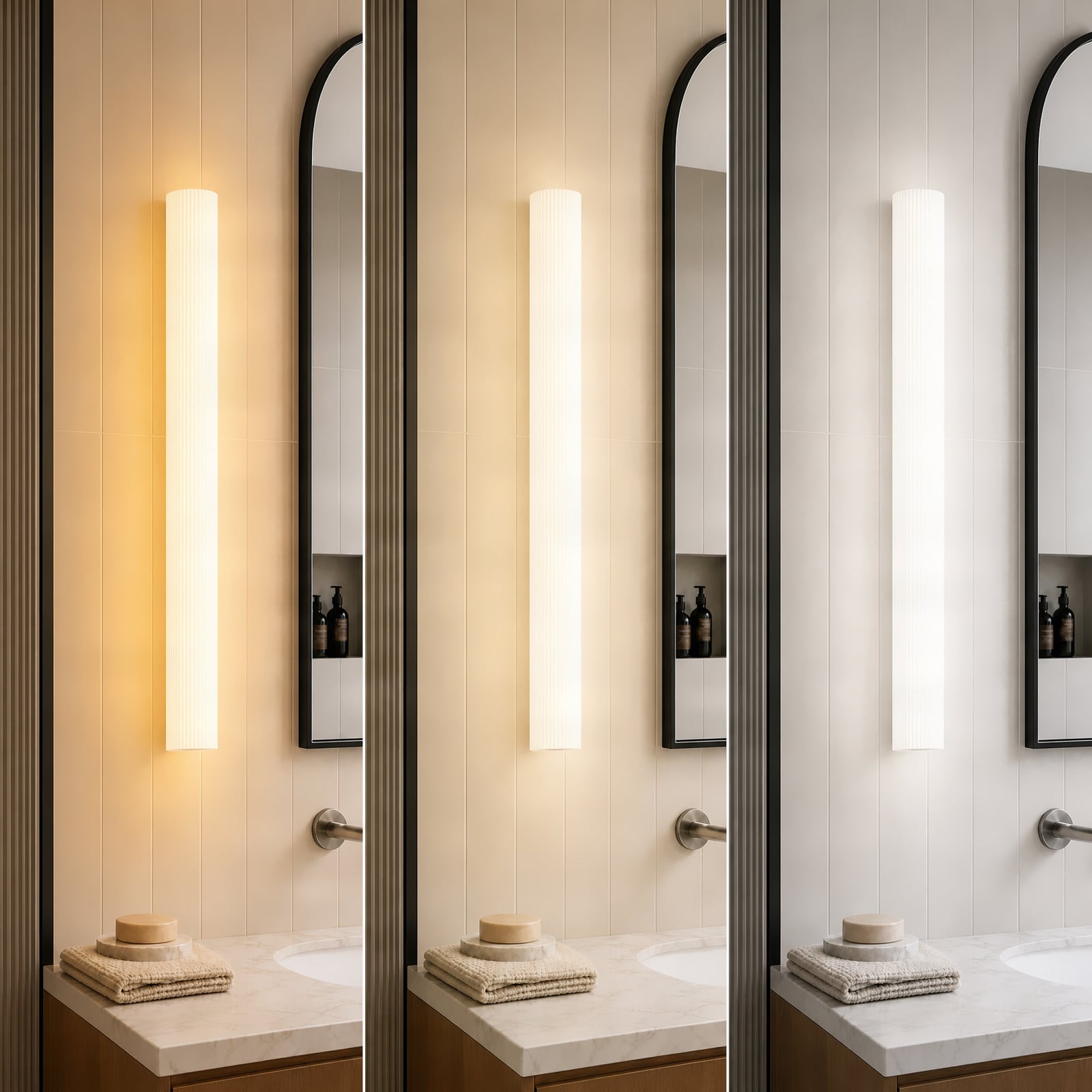 Victoire kylpyhuoneen LED-seinälamppu, 70 cm, valkoinen/kromi, CCT, lasi –