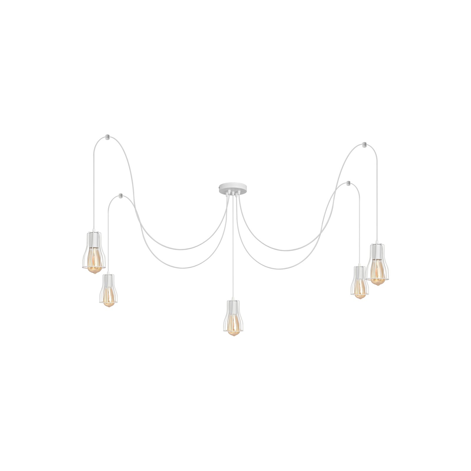 Tube lange hanglamp, wit, metaal, 5-lamps, E27