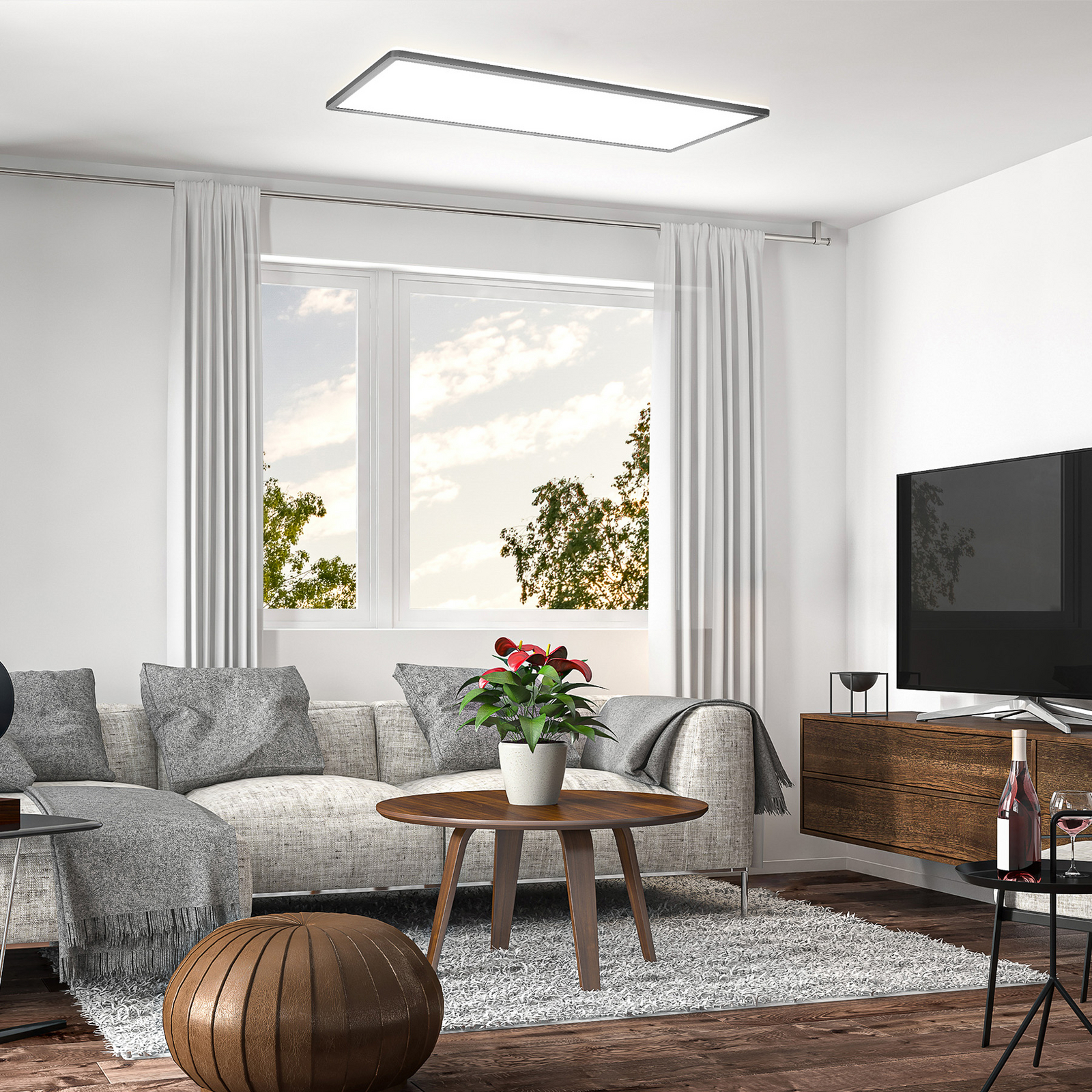 LED paneel Slim met afstandsbediening RGBW, 58 x 20 cm, zwart,