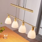 Lindby hanging light Simeon, brass-coloured, glass, 73 cm, E14