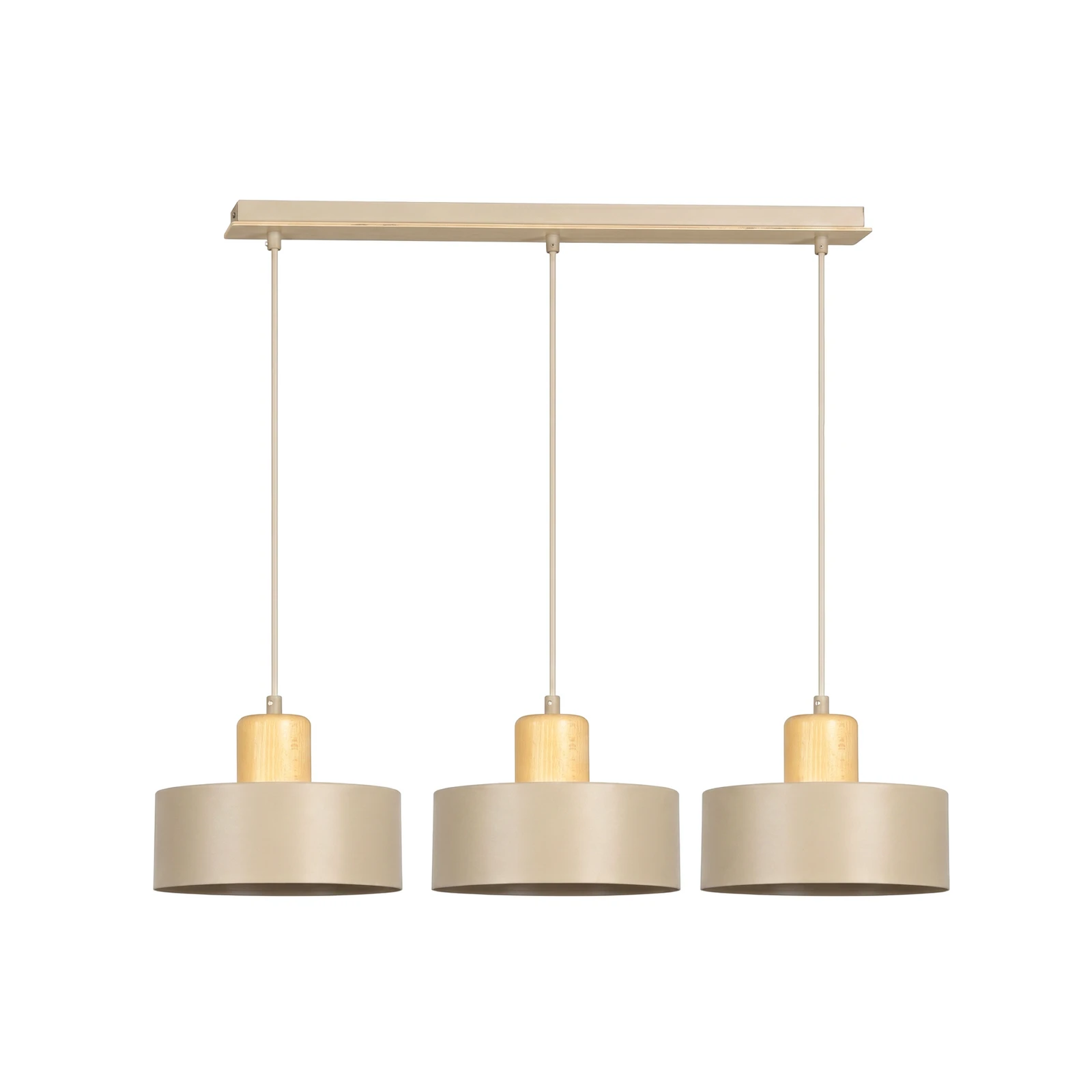 Lampada a sospensione Torin, beige, lunghezza 80 cm, a 3 luci, metallo/legno
