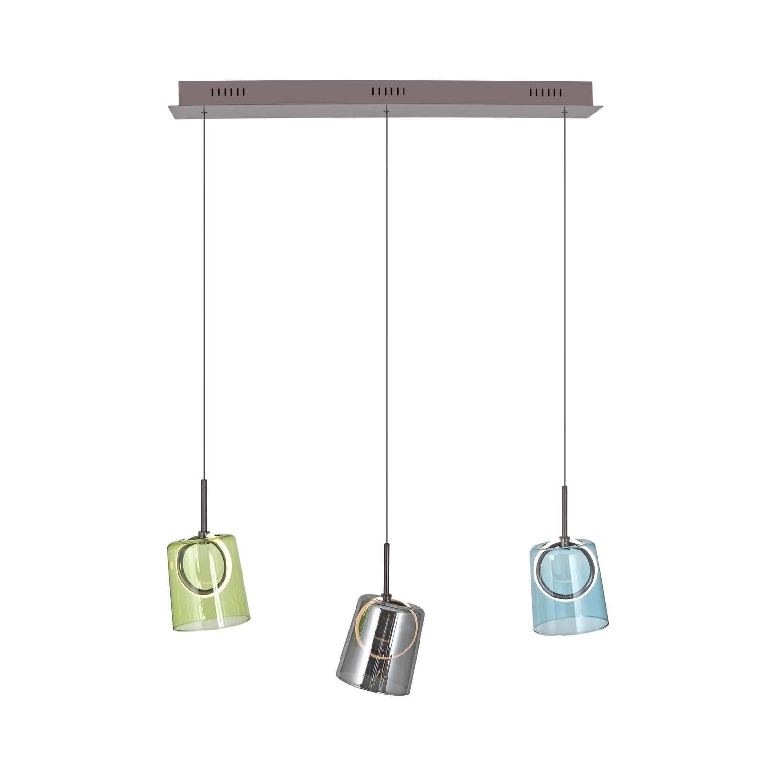 Paul Neuhaus Suspension LED Zula, longueur 87 cm, multicolore, à 3 lampes.