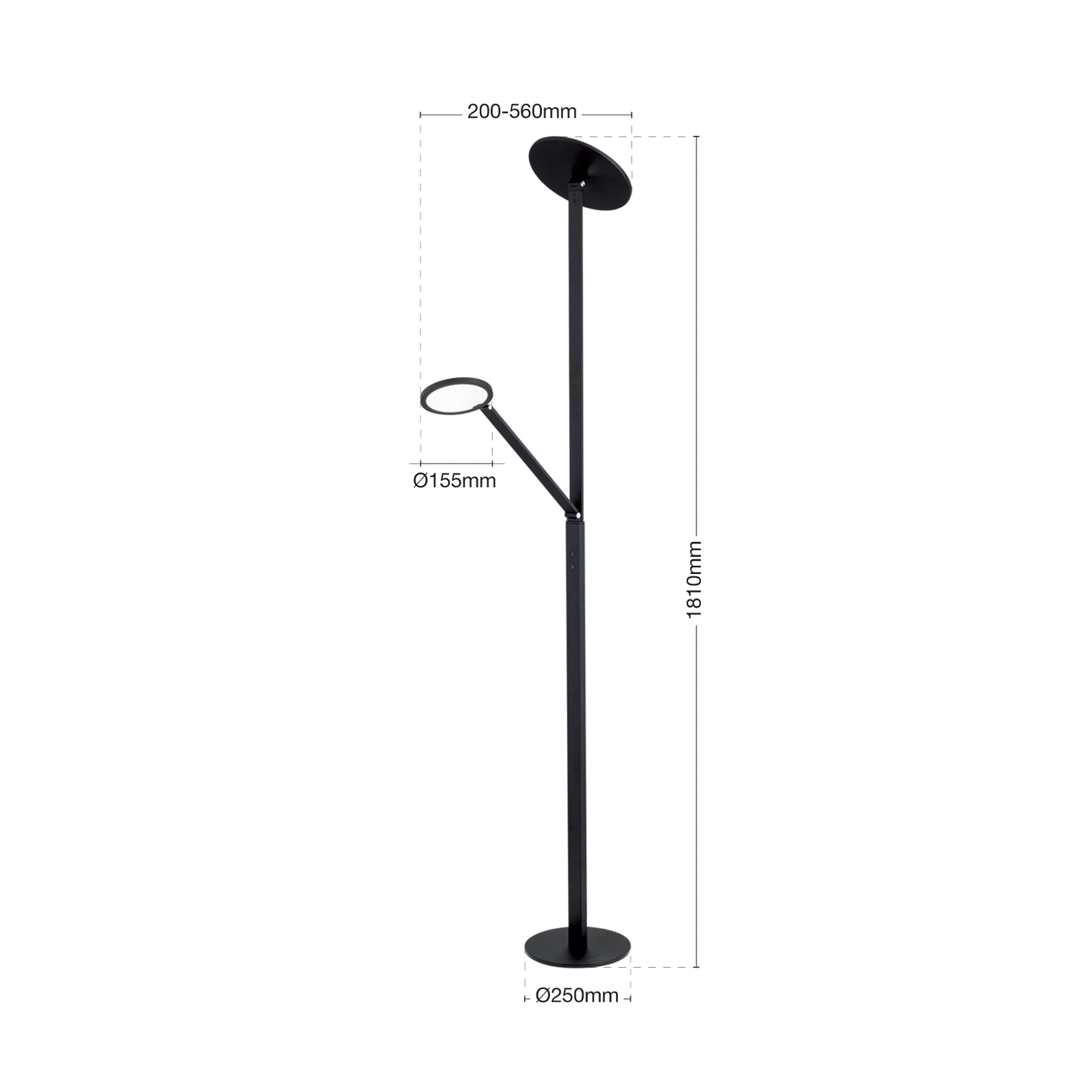 LED stojací lampa Fati, výška 181 cm, hliník, světlo na čtení, stmívač, CCT