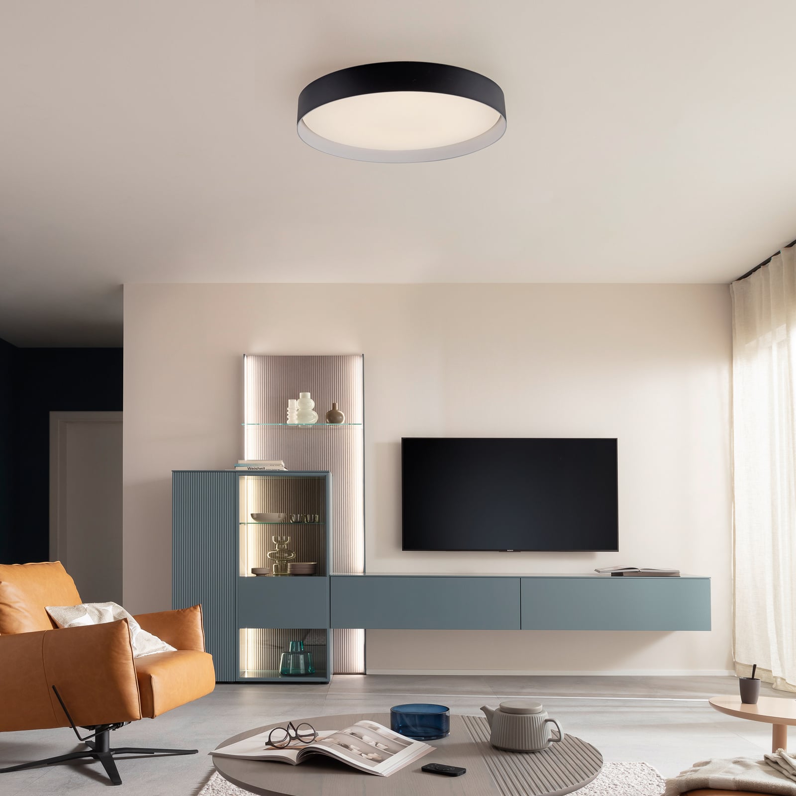 LED lubinis šviestuvas „TAVOLI“, juodos spalvos, skersmuo 49 cm, metalas, CCT,