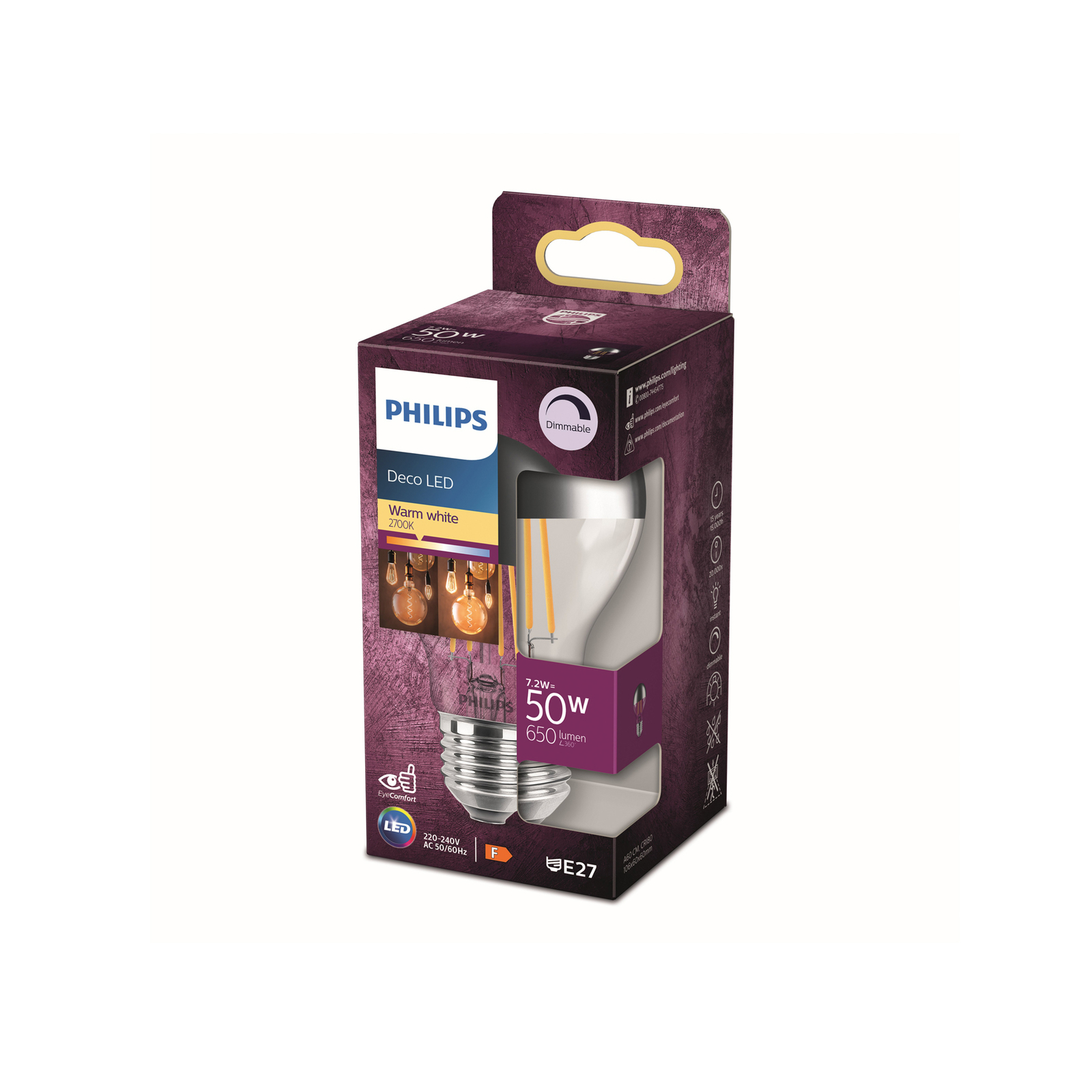 Lâmpada LED 7,2W Filament Top-Mirrored (650lm) E27 - Philips