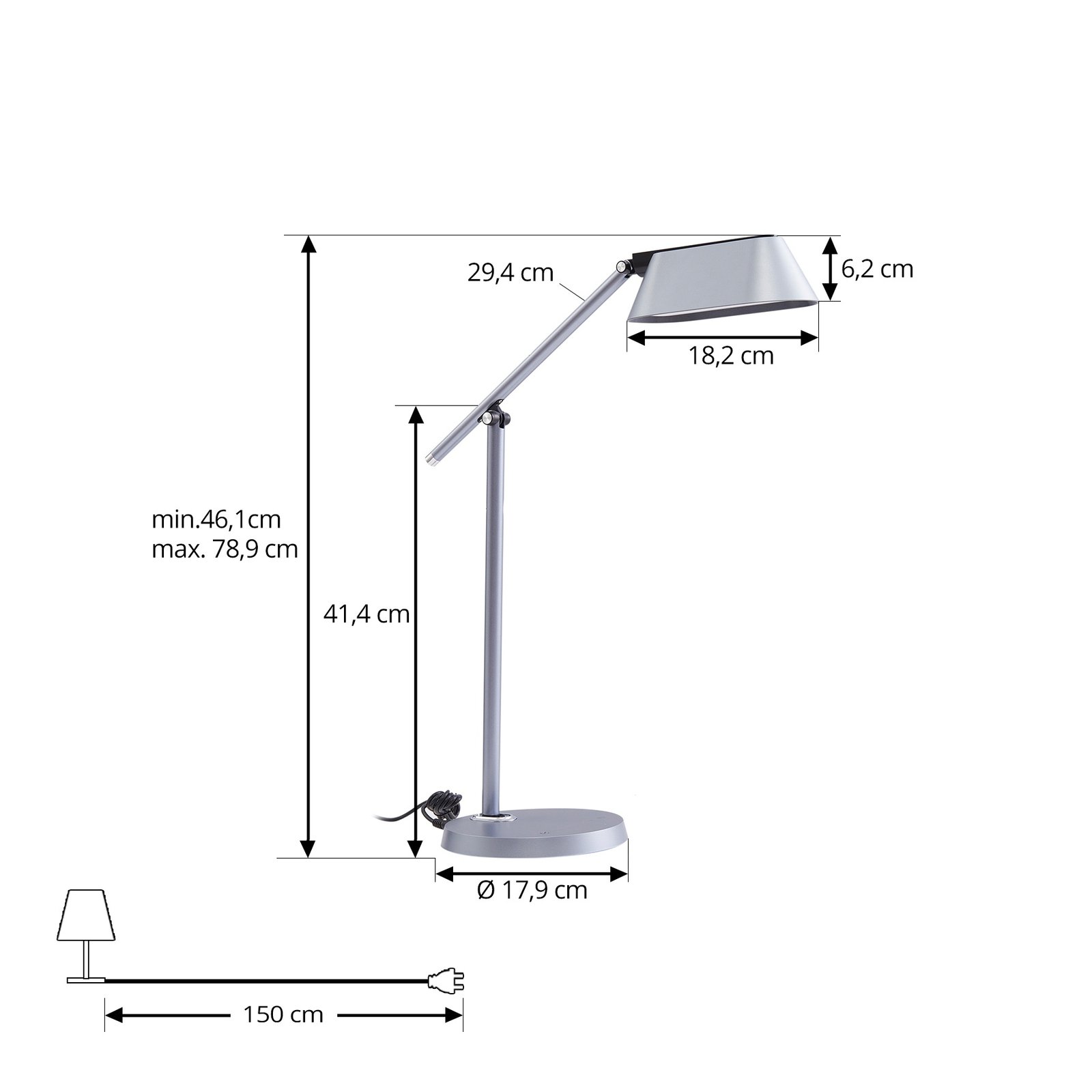 Lindby LED lampă de masă Thies, gri, ABS, înălțime 78cm, dimabil