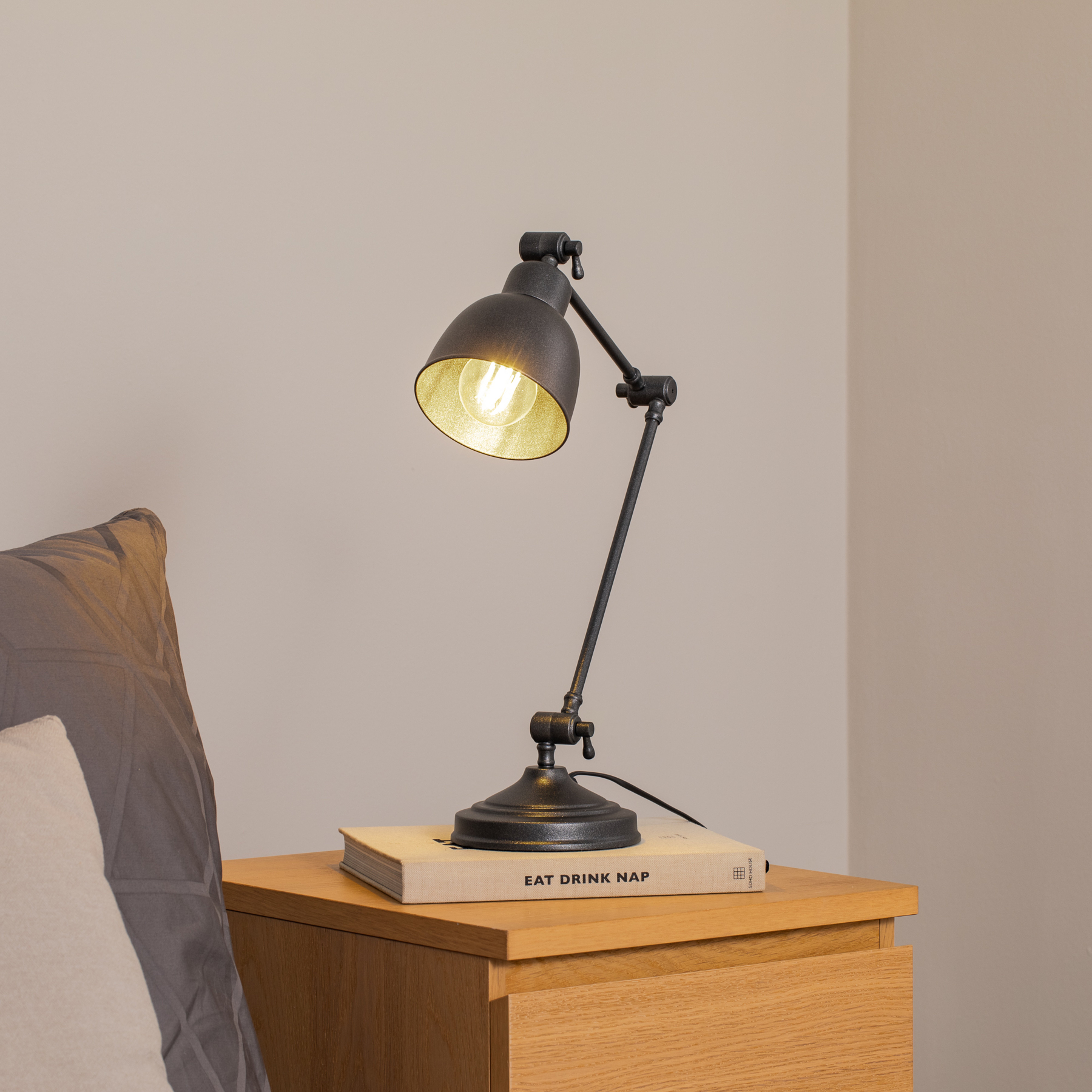 Lampe à poser Emoti, anthracite, 45 cm de haut, réglable