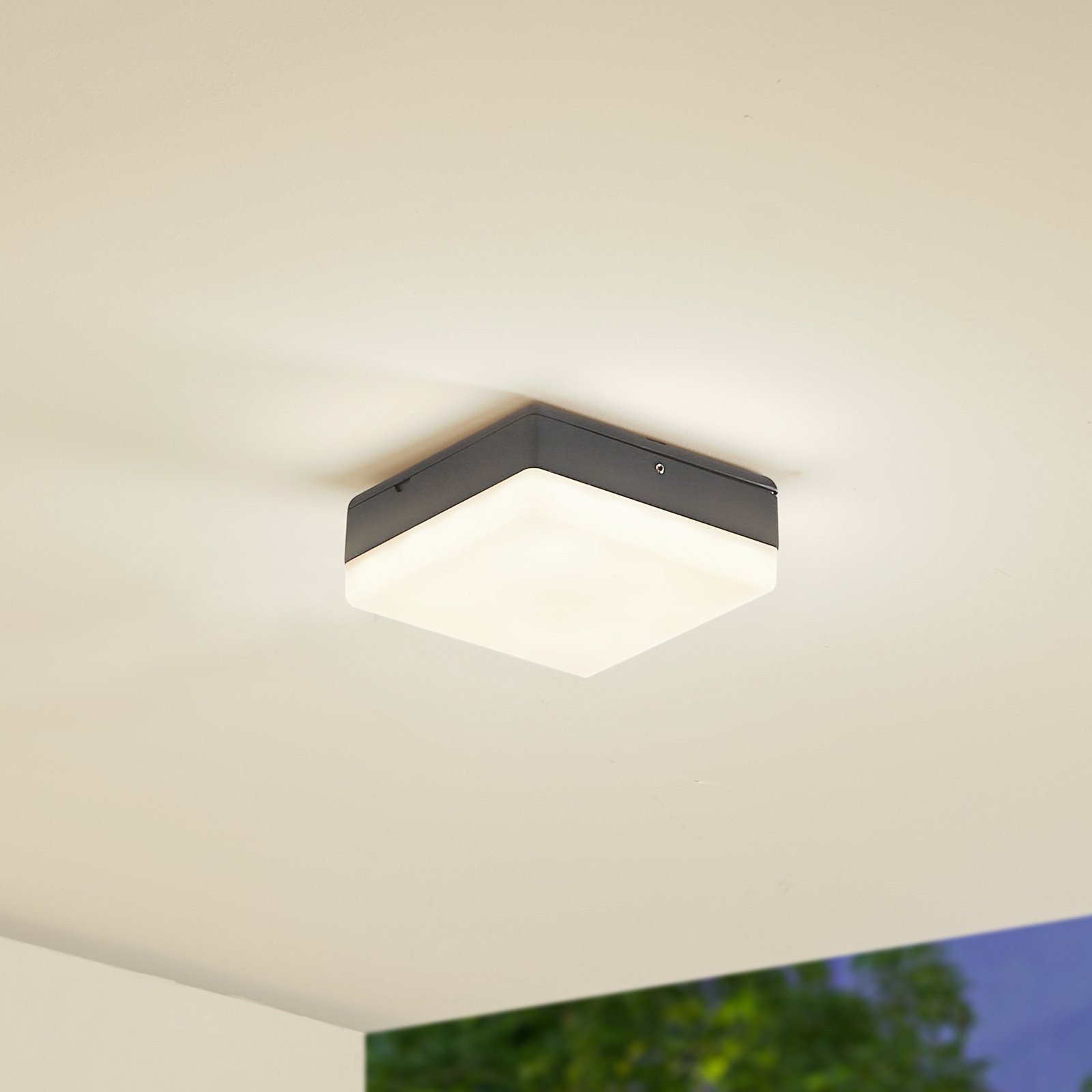 Candeeiro de teto LED Thilo, IP54, cinzento, 16cm, sensor HF