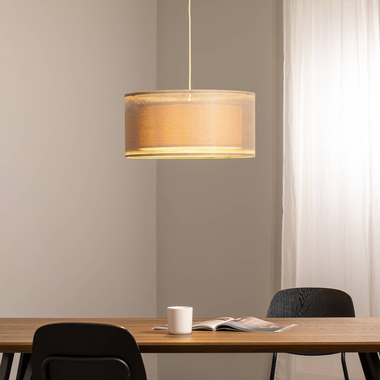 Hängeleuchte Duo Den Light, beige, Ø 50 cm, Leinen, PVC günstig online kaufen