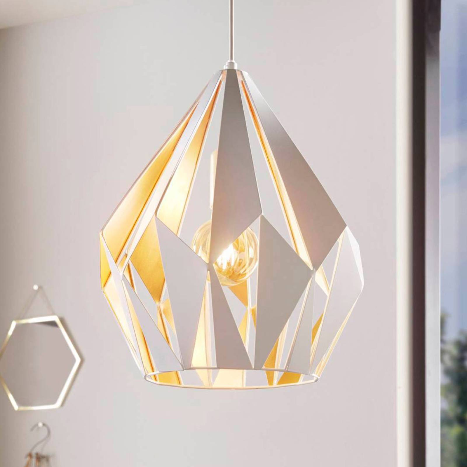 Photos - Chandelier / Lamp EGLO Carlton pendant light, white and gold, Ø 31 cm 
