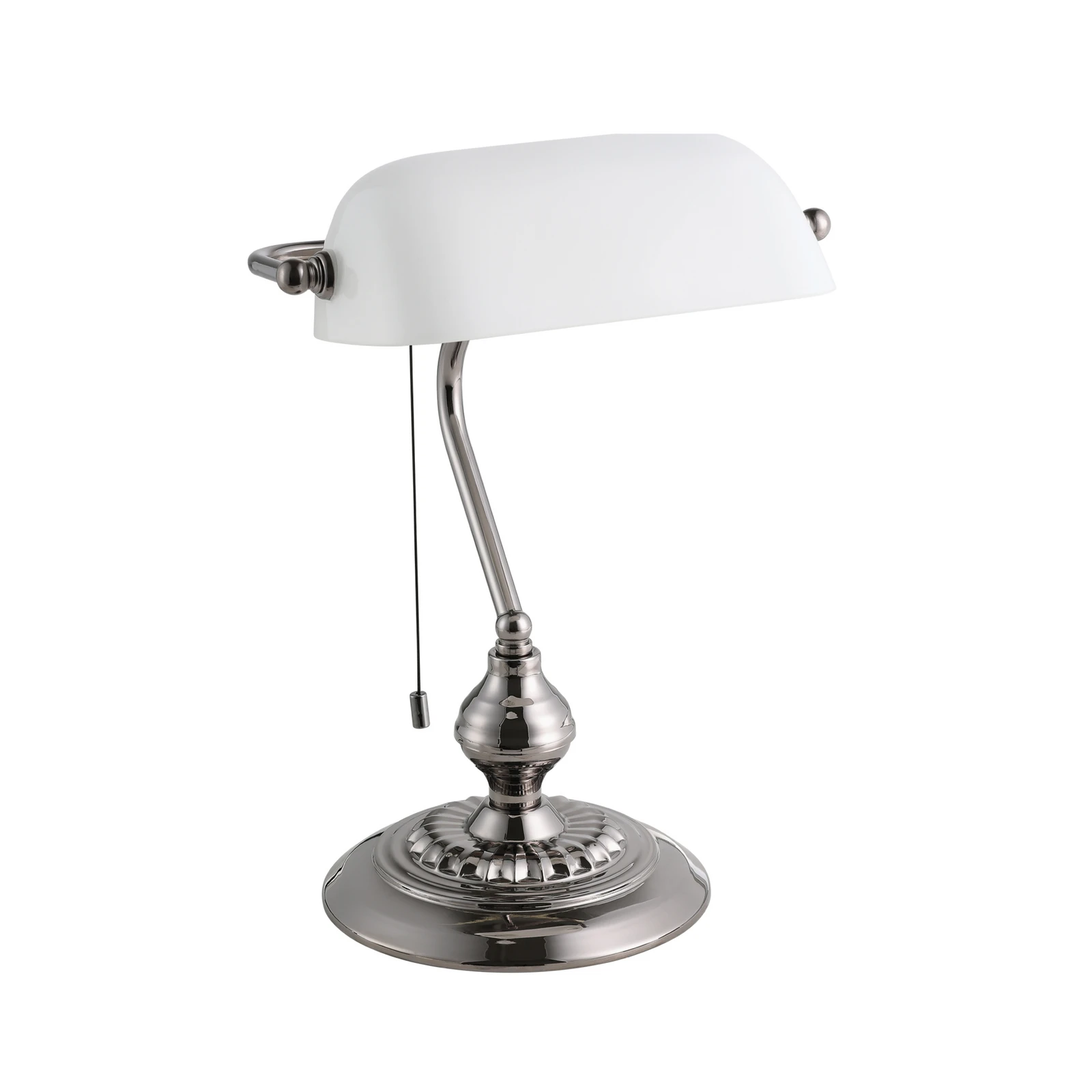 Stolová lampa BANKER, farba niklu, výška 39 cm, kov/sklo