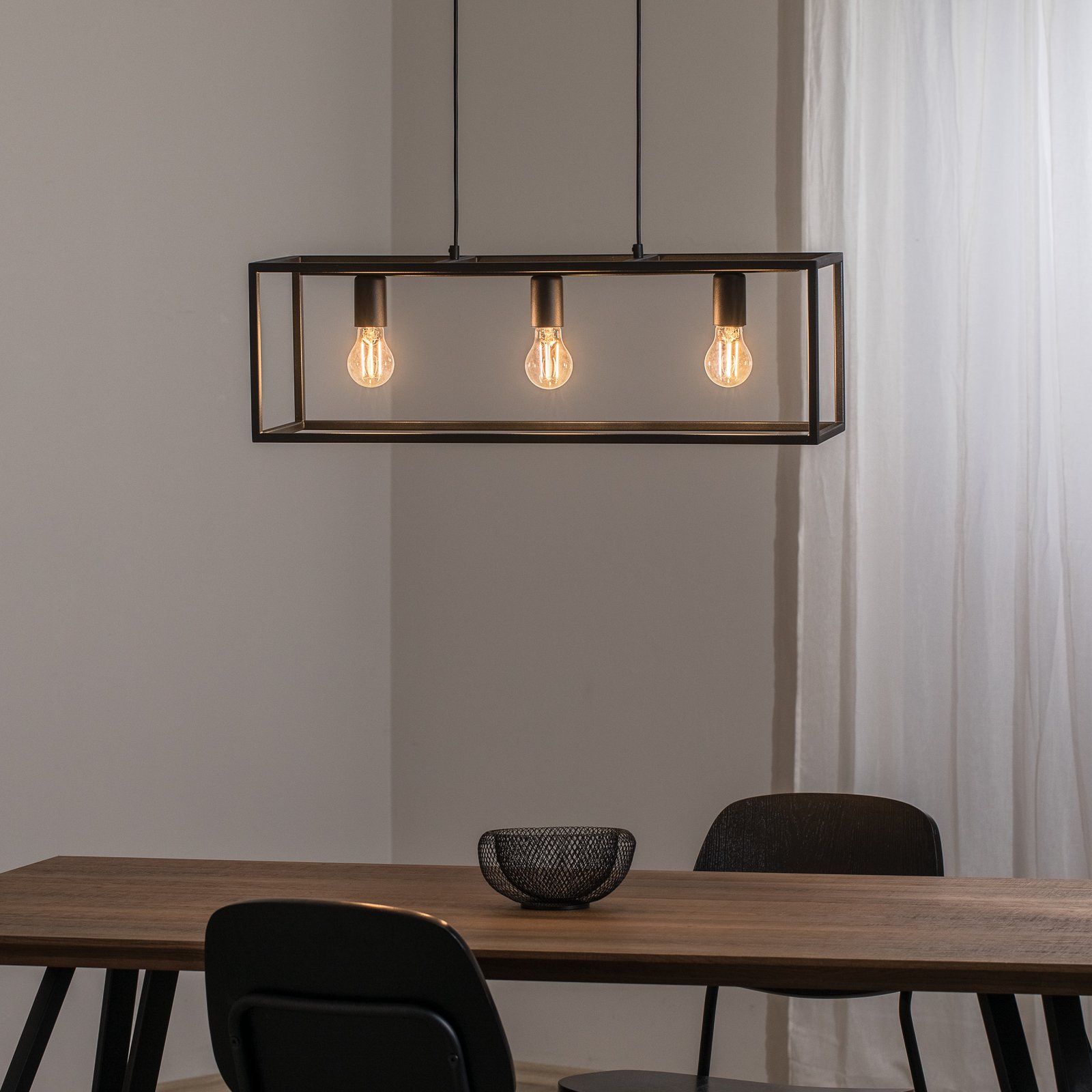 Hanglamp Valeria, zwart, staal, 3-lamps