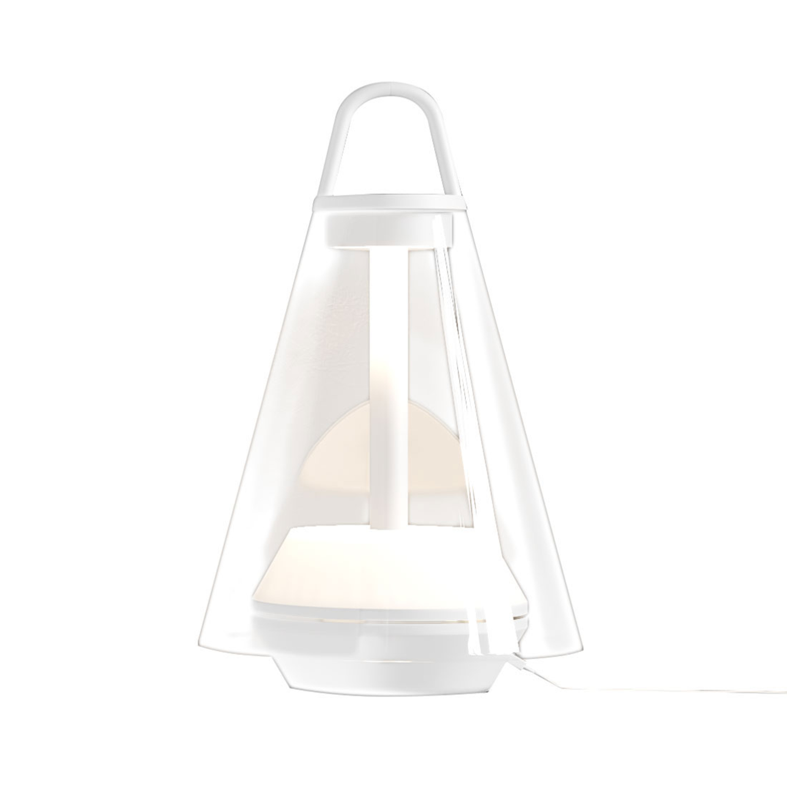 Prandina Shuttle bordlampe, hvid, klart glas
