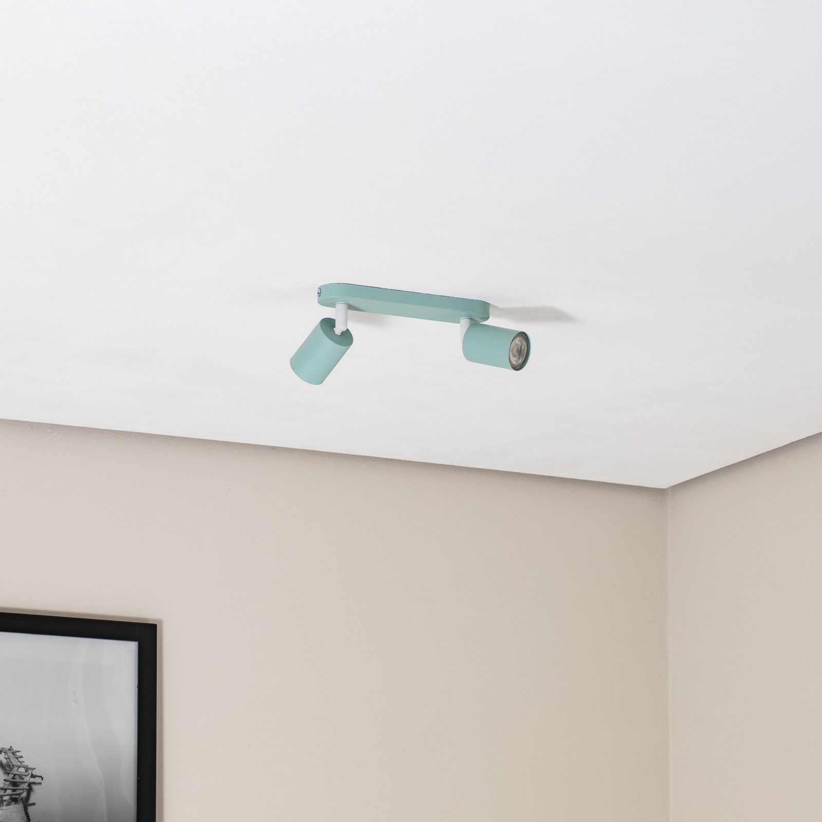 Spot pour plafond Livia, vert menthe, 35 cm, à 2 lampes, métal, GU10