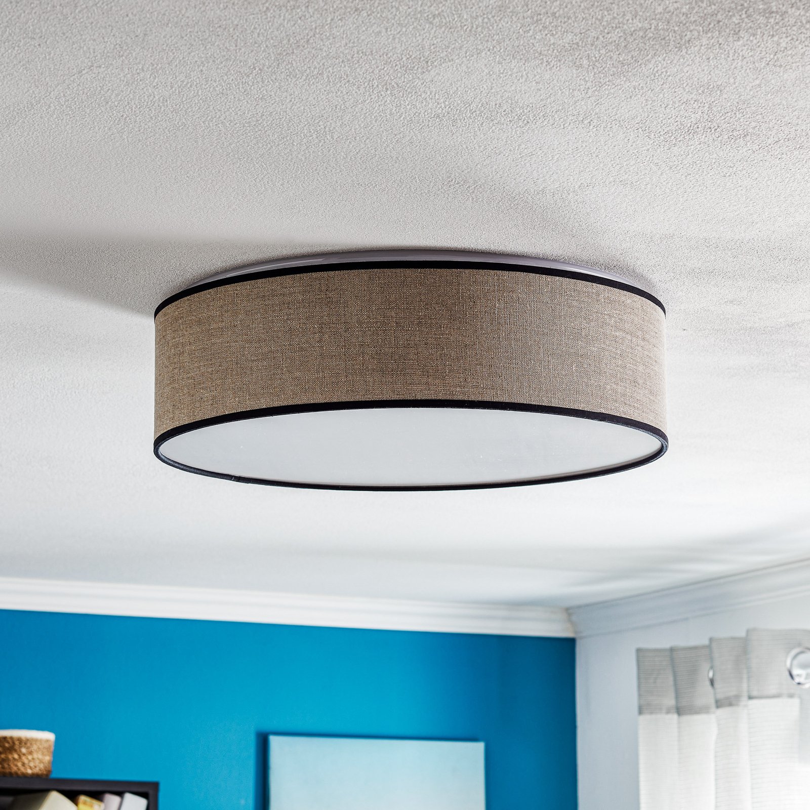 Tubo ceiling lamp, textile shade, beige, Ø 48cm