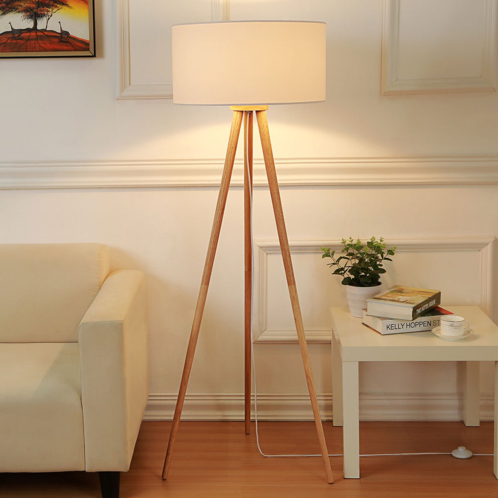 Charlia Stojaca Lampa White/Wood - Lindby