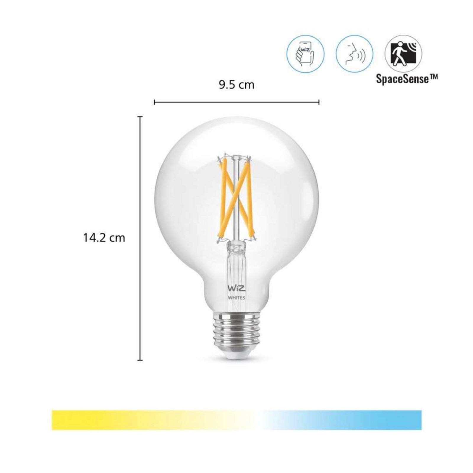 Bombilla Smart TW 7W 806lm 2700-6500K Globe Clear E27 - WiZ