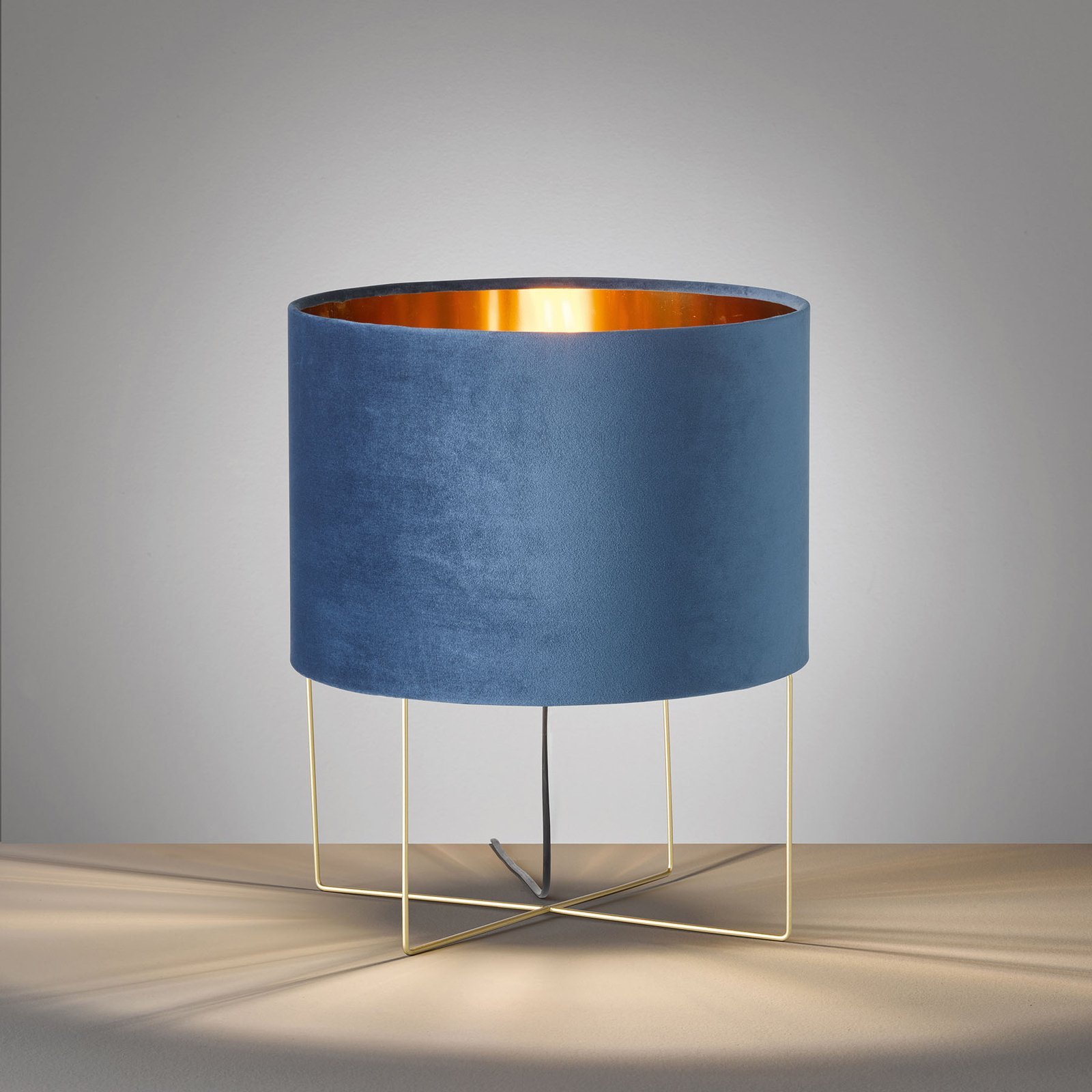 Candeeiro de mesa Aura, abajur de veludo, altura 43 cm, azul