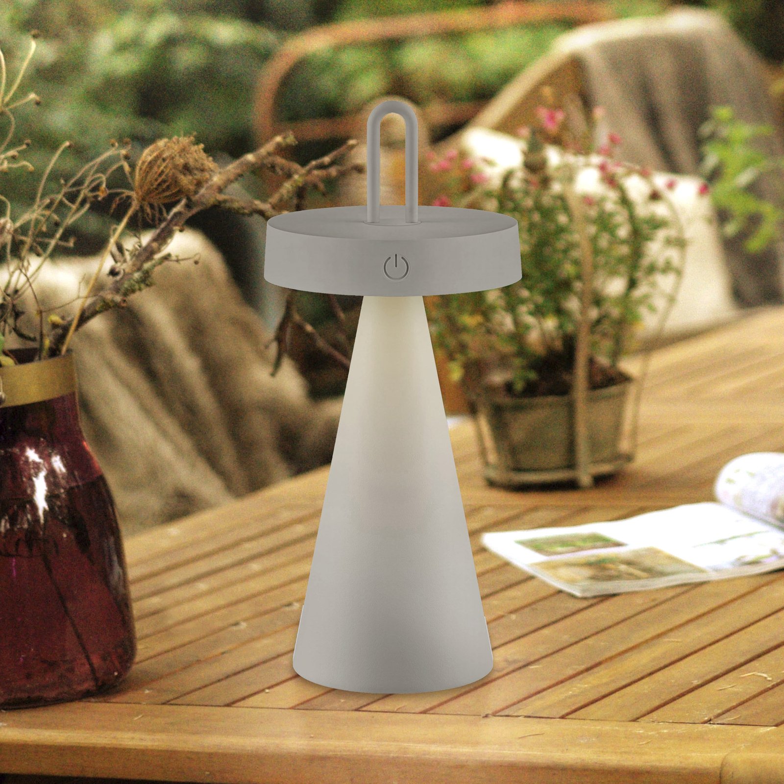 JUST LIGHT. LED table lamp Alwa grey-beige iron IP44