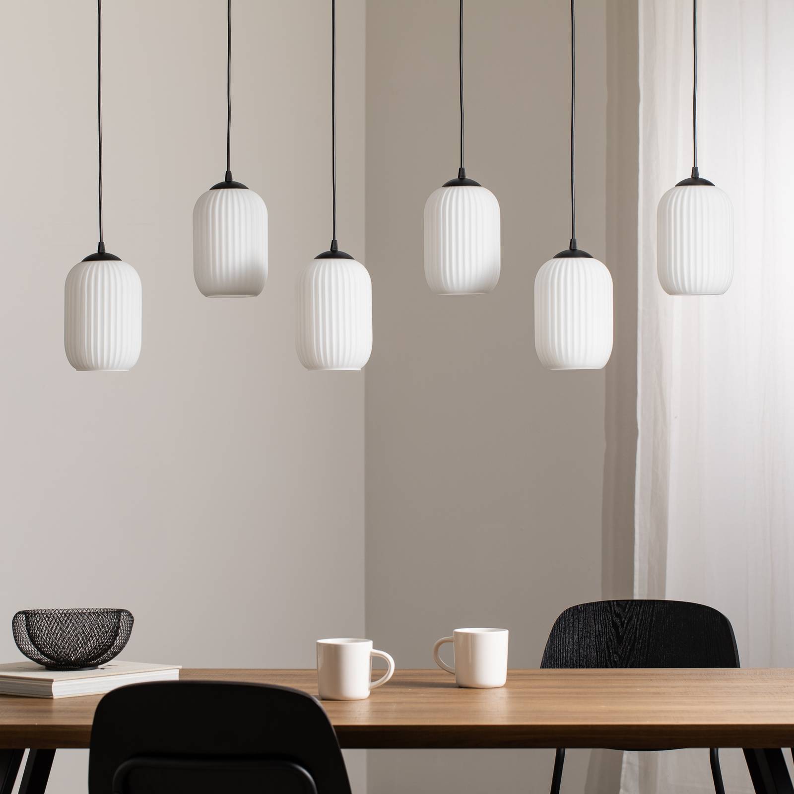 Pendellampe Verdi, Länge 115 cm, schwarz/opal, Glas, 6-flg. günstig online kaufen